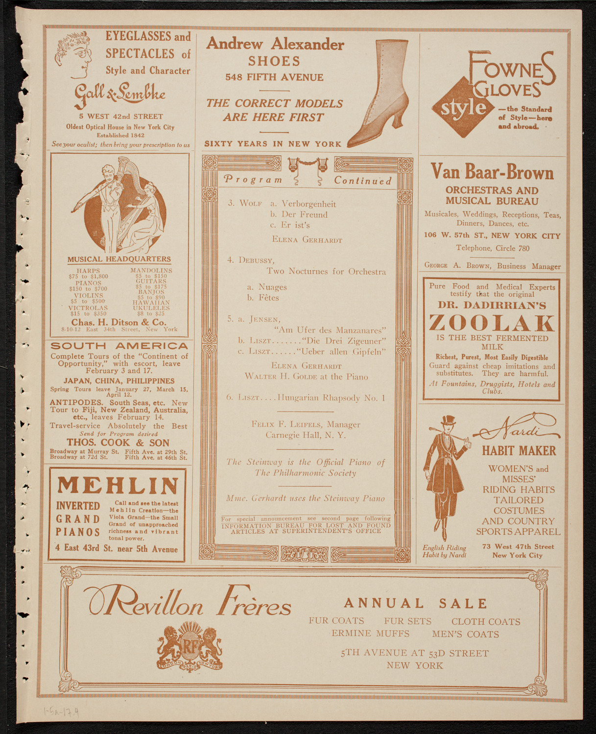 New York Philharmonic, January 5, 1917, program page 7