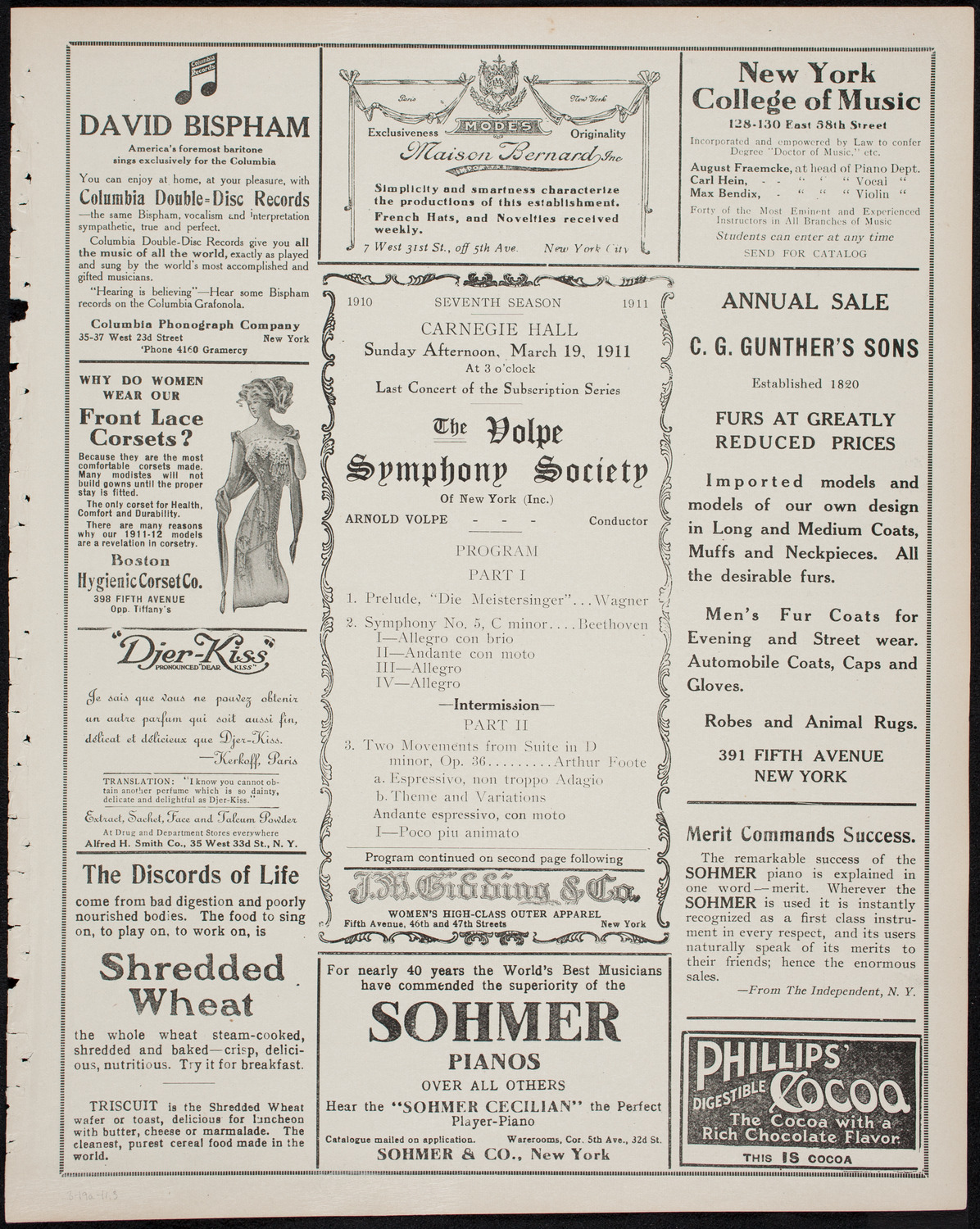 Volpe Symphony Society of New York, March 19, 1911, program page 5
