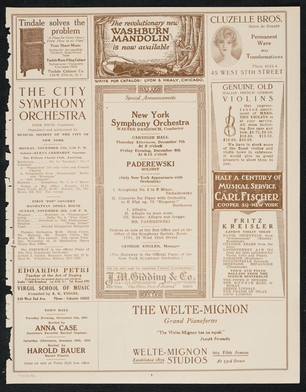 Philadelphia Orchestra, November 21, 1922, program page 9