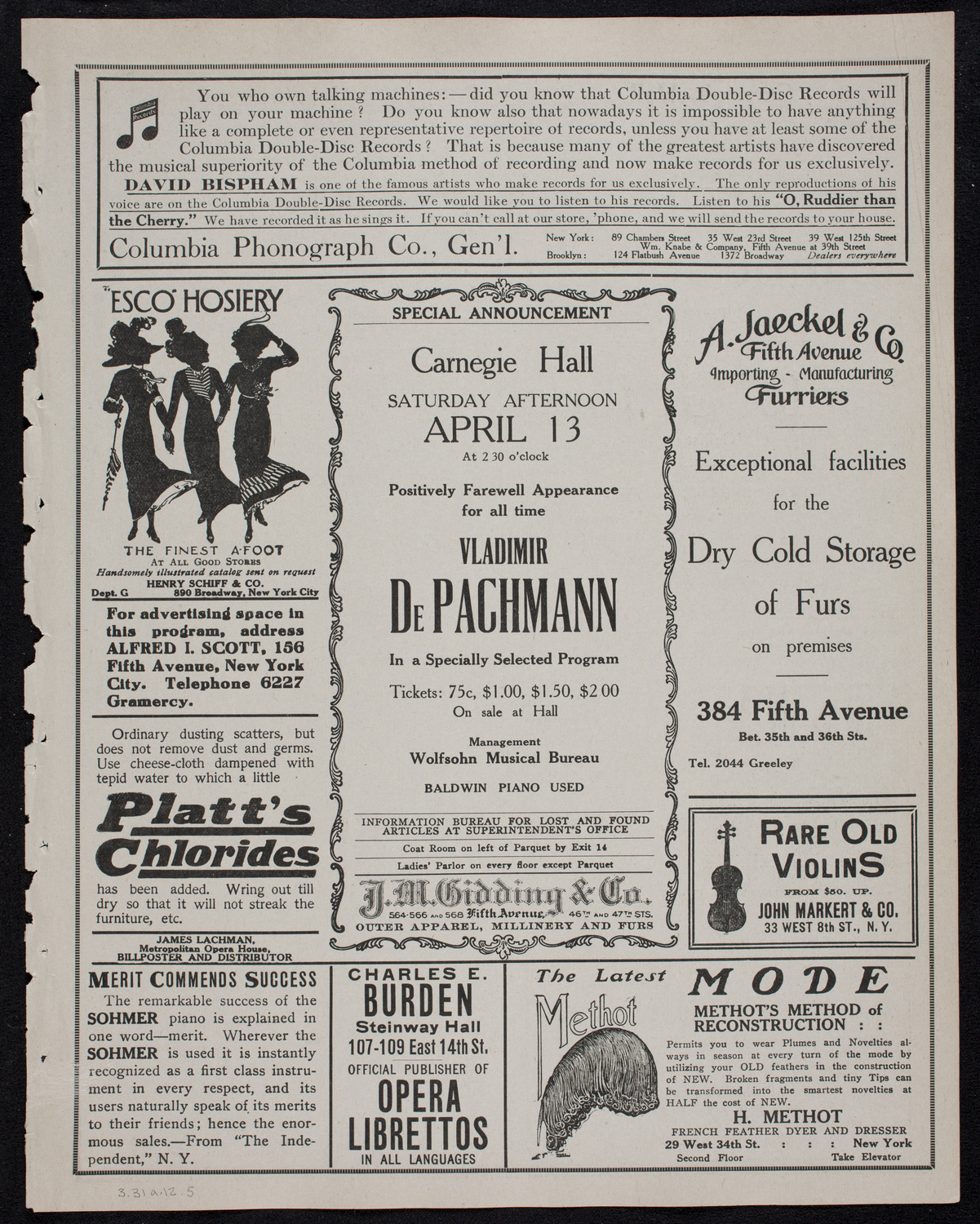 Arthur Friedheim, Piano, March 31, 1912, program page 9