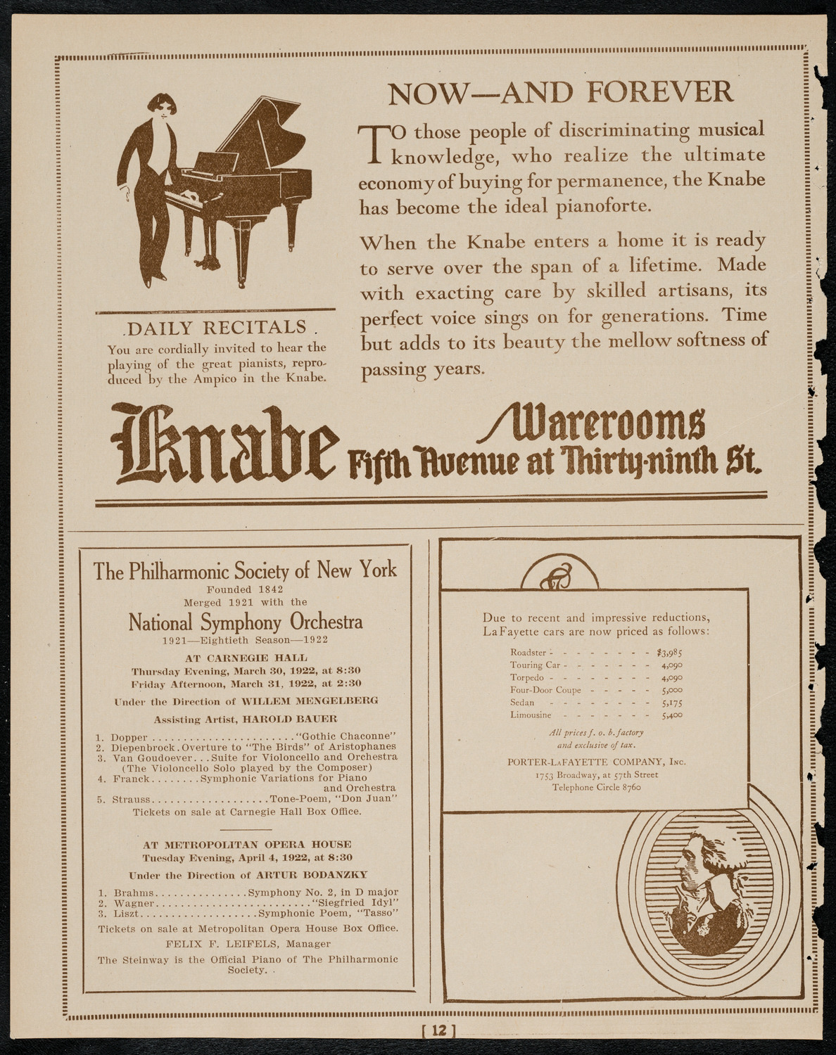 Schola Cantorum of New York, March 29, 1922, program page 12