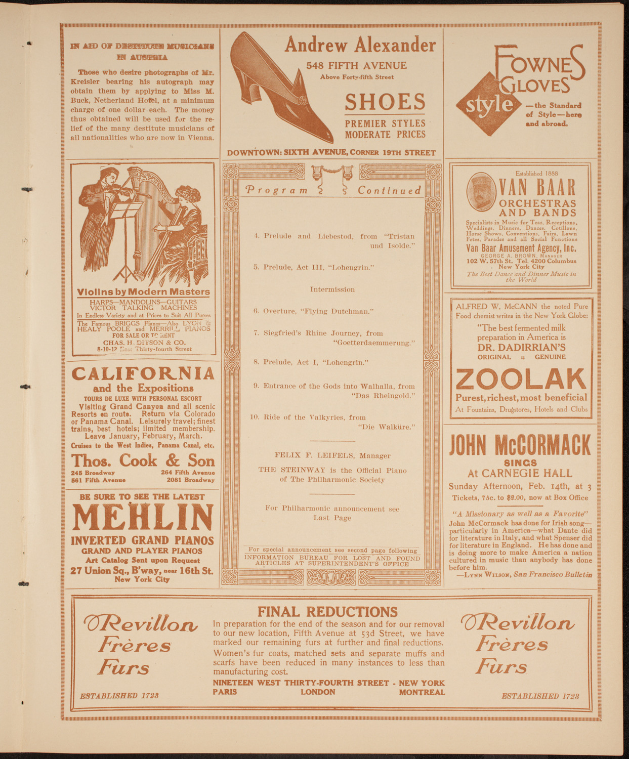 New York Philharmonic, February 12, 1915, program page 7