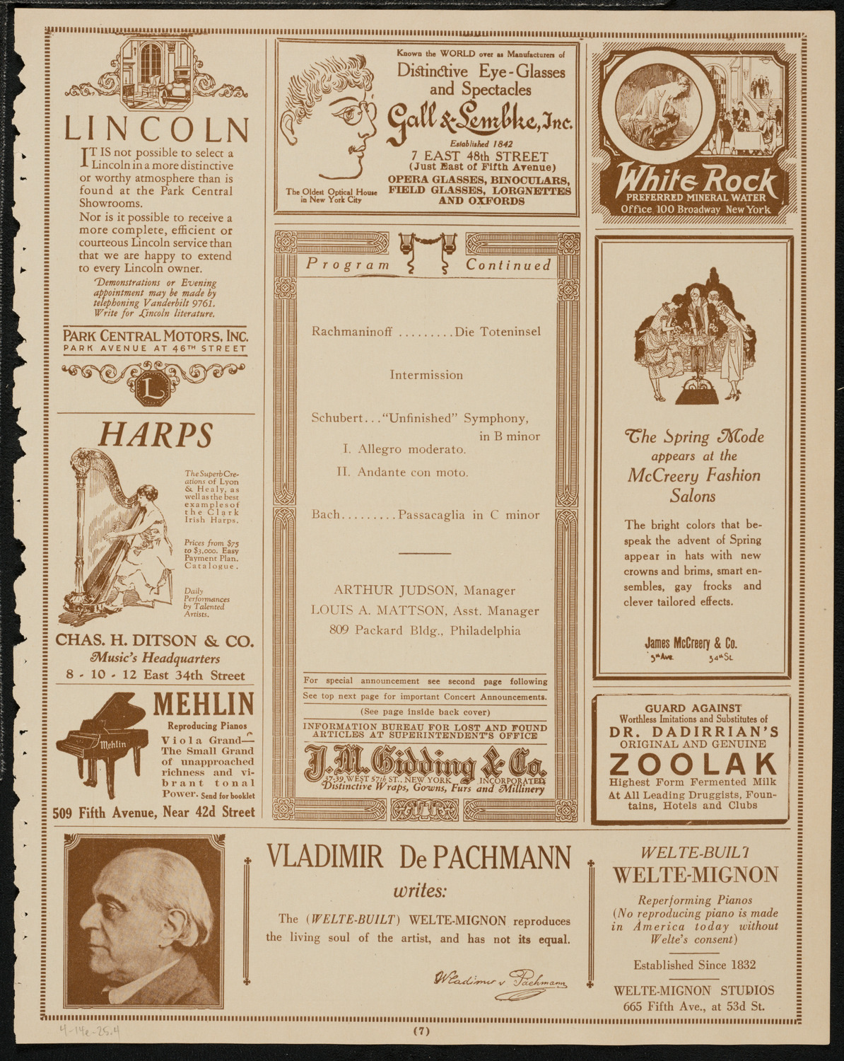 Philadelphia Orchestra, April 14, 1925, program page 7