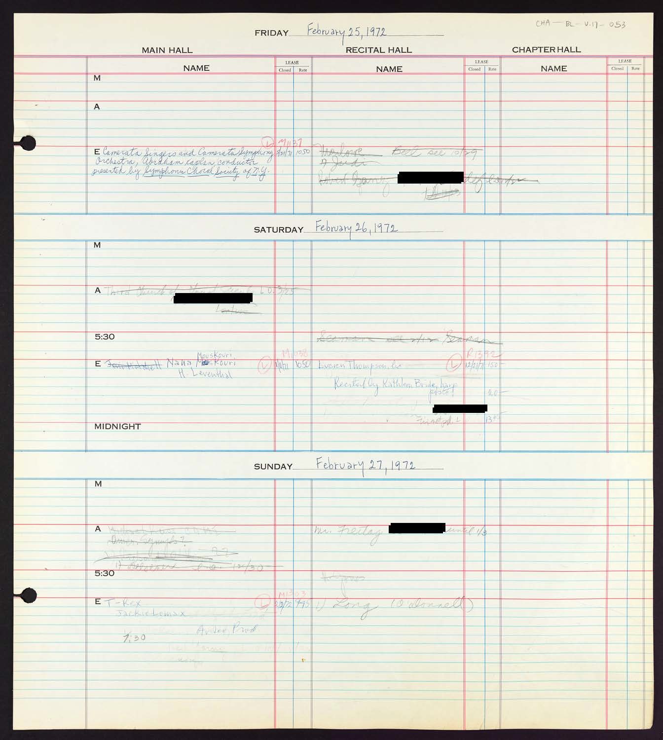 Carnegie Hall Booking Ledger, volume 17, page 53