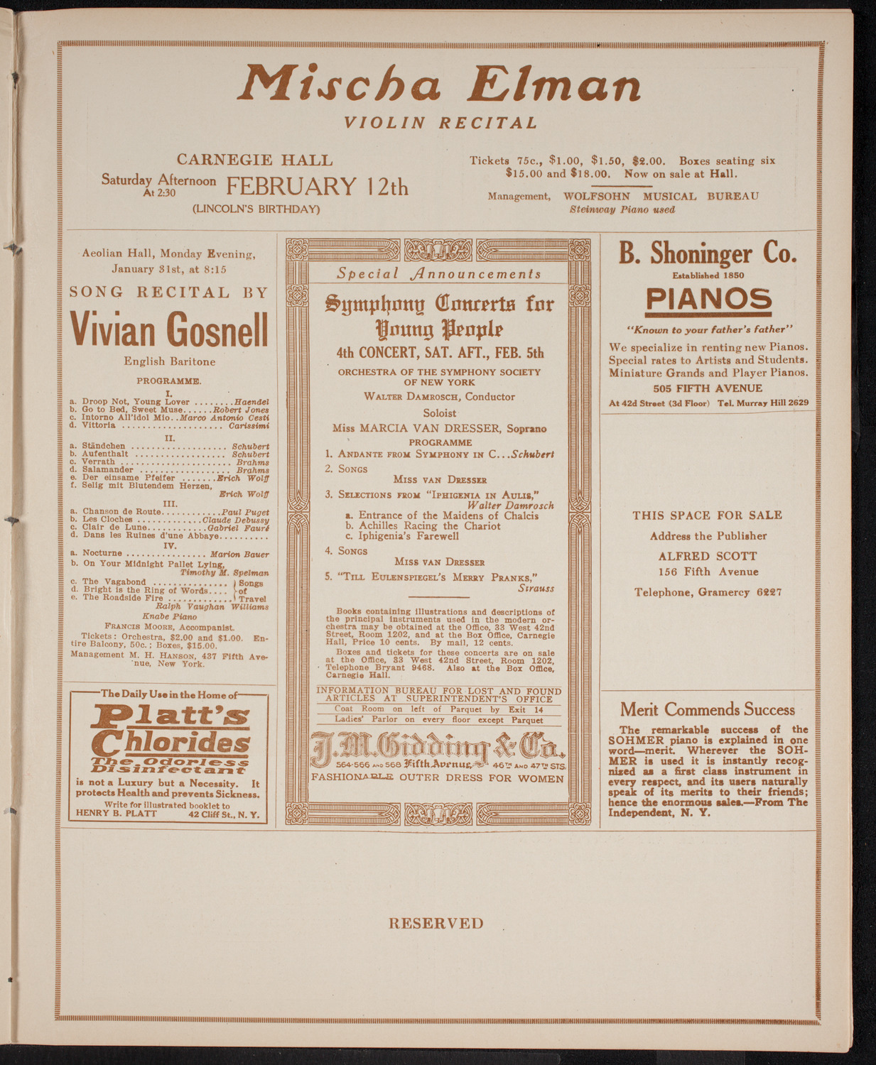 New York Philharmonic, January 30, 1916, program page 9