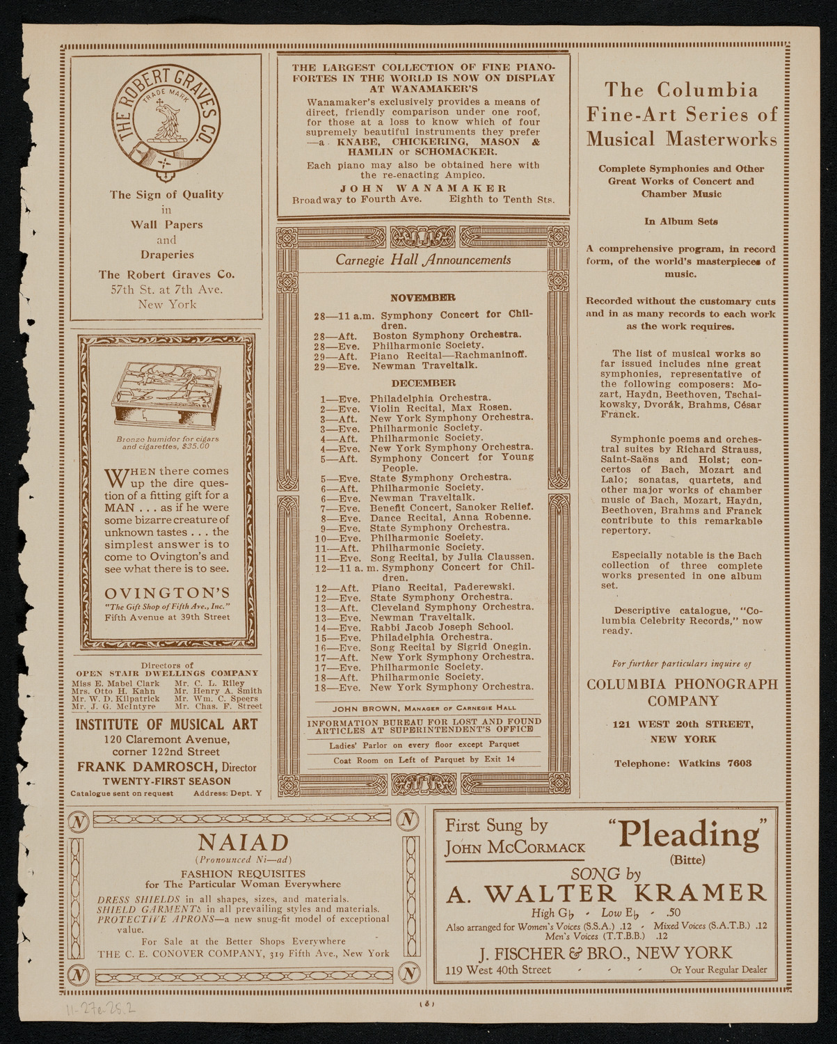 Roland Hayes, Tenor, November 27, 1925, program page 3