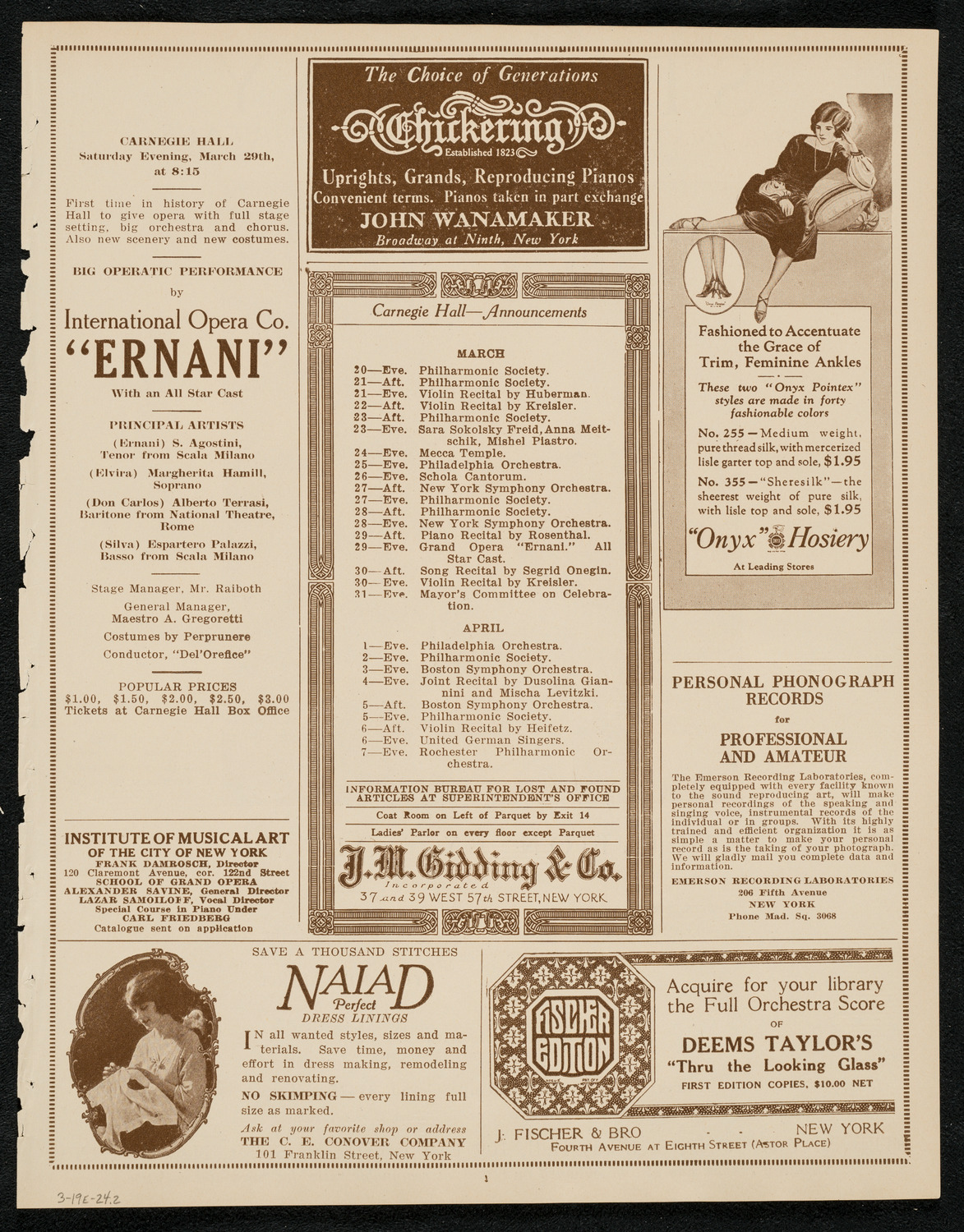 New York Philharmonic Students' Concert, March 19, 1924, program page 3