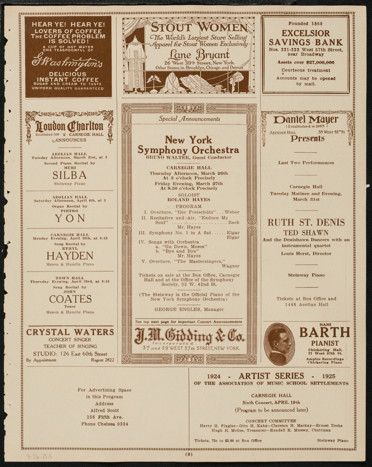 Benefit: Hebrew Home for the Aged, March 21, 1925, program page 9