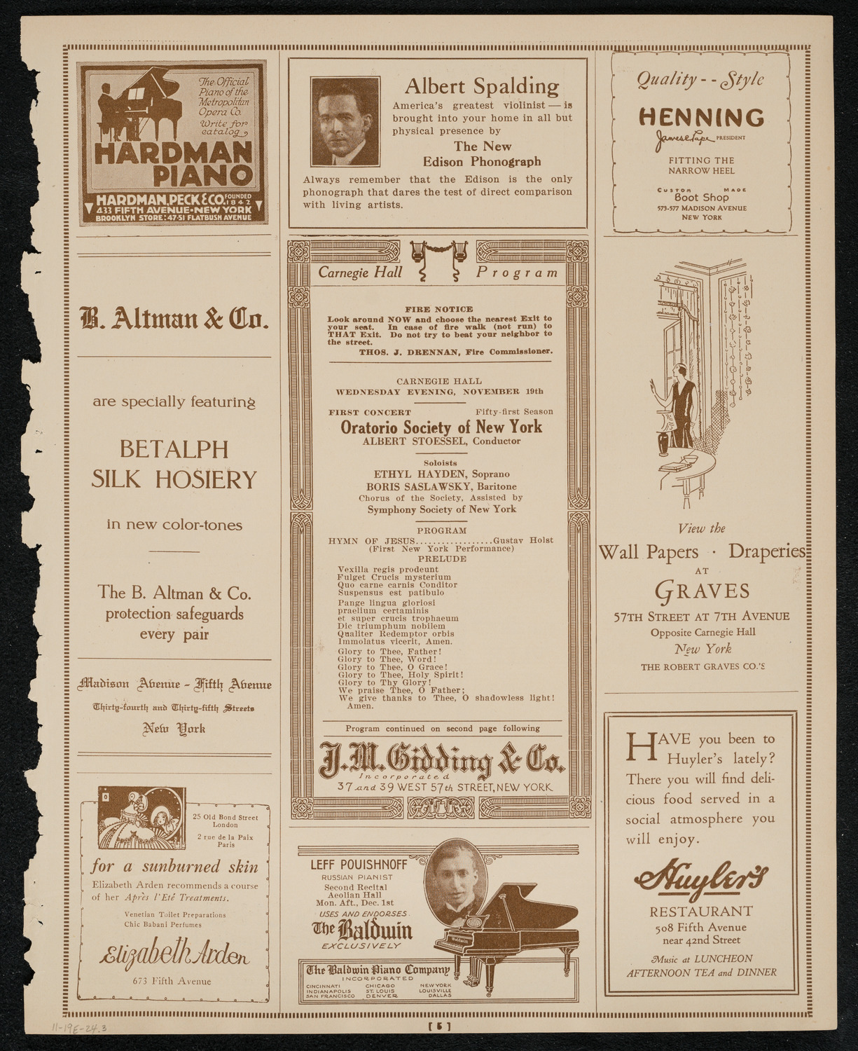 Oratorio Society of New York, November 19, 1924, program page 5