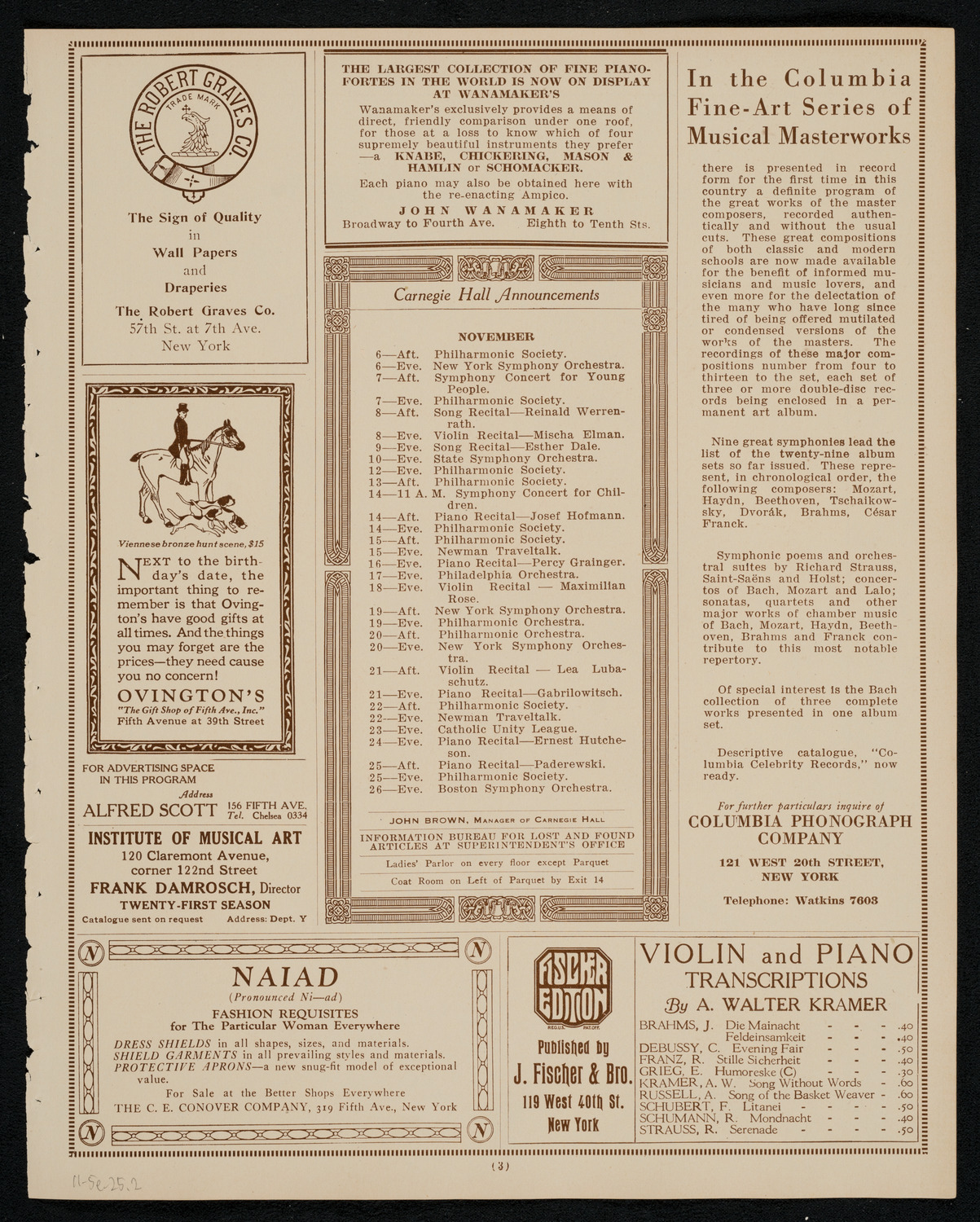 New York Philharmonic, November 5, 1925, program page 3