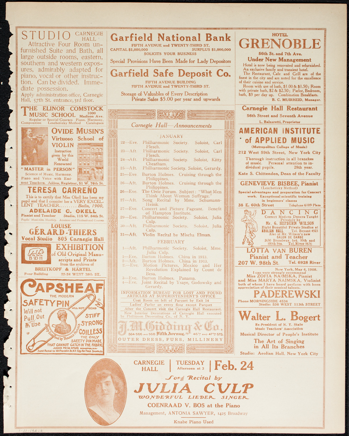 Philadelphia Orchestra, January 21, 1914, program page 3