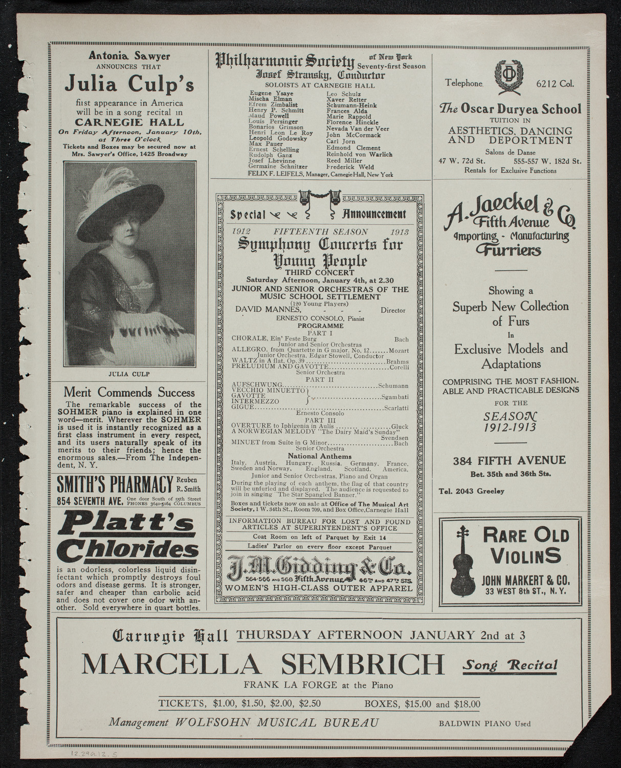 New York Philharmonic, December 29, 1912, program page 9