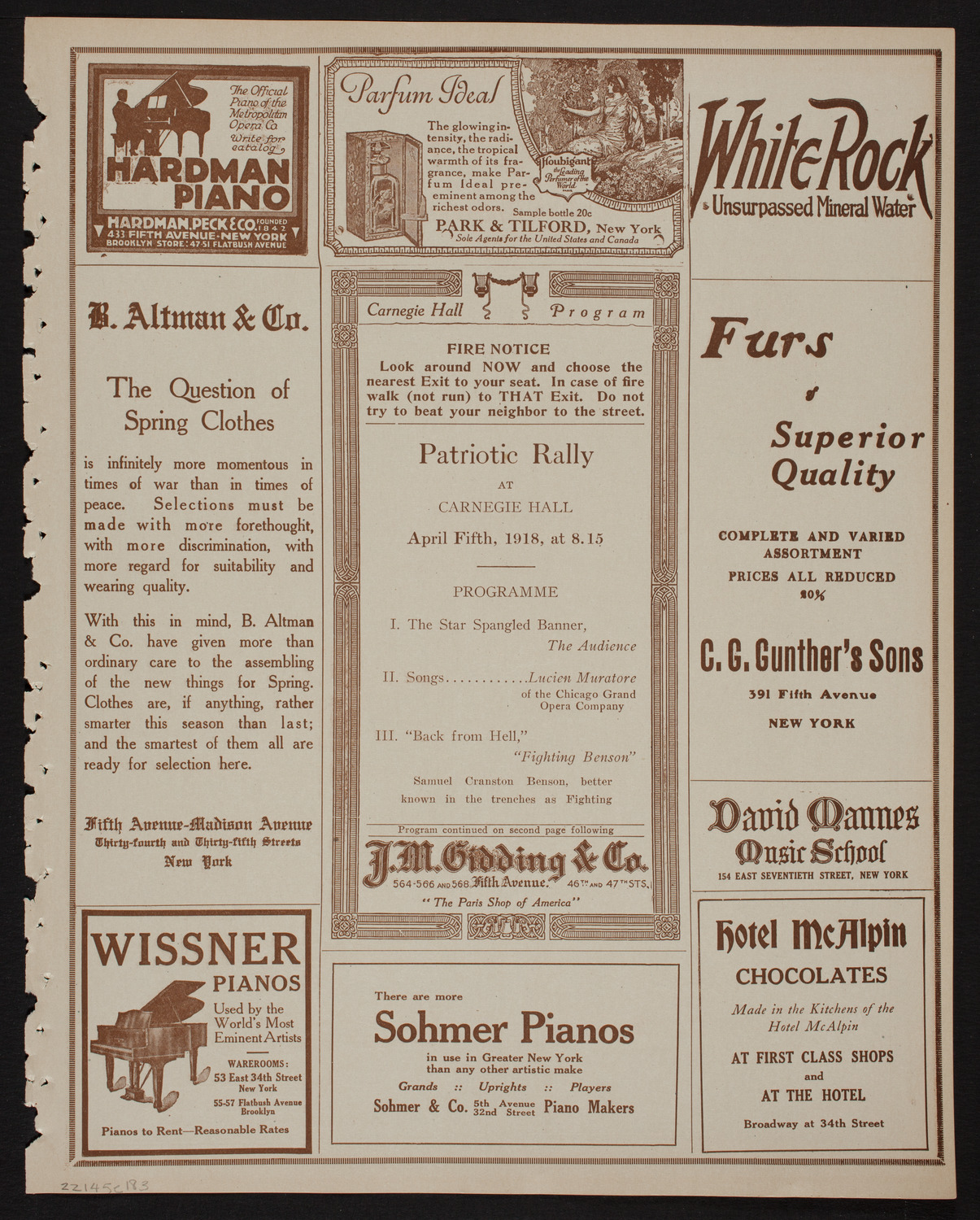 Patriotic Rally: Evening Sun Tobacco Fund Concert and Lecture, April 5, 1918, program page 5