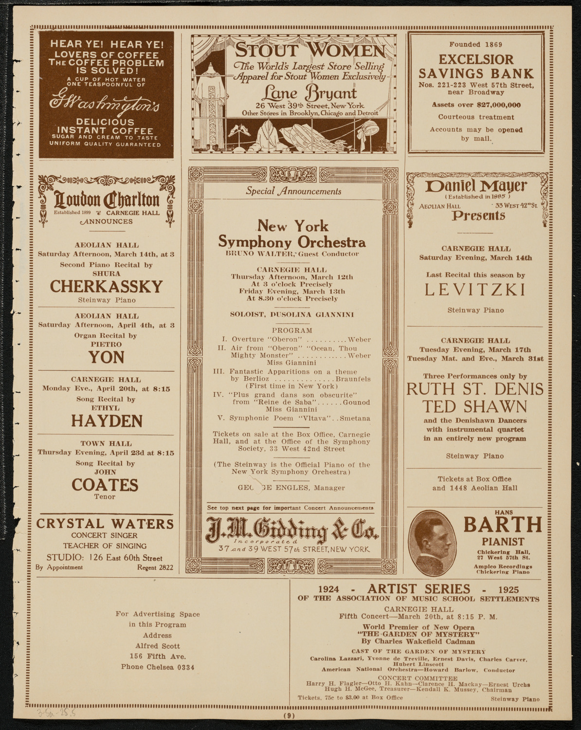 New York Symphony Orchestra, March 5, 1925, program page 9