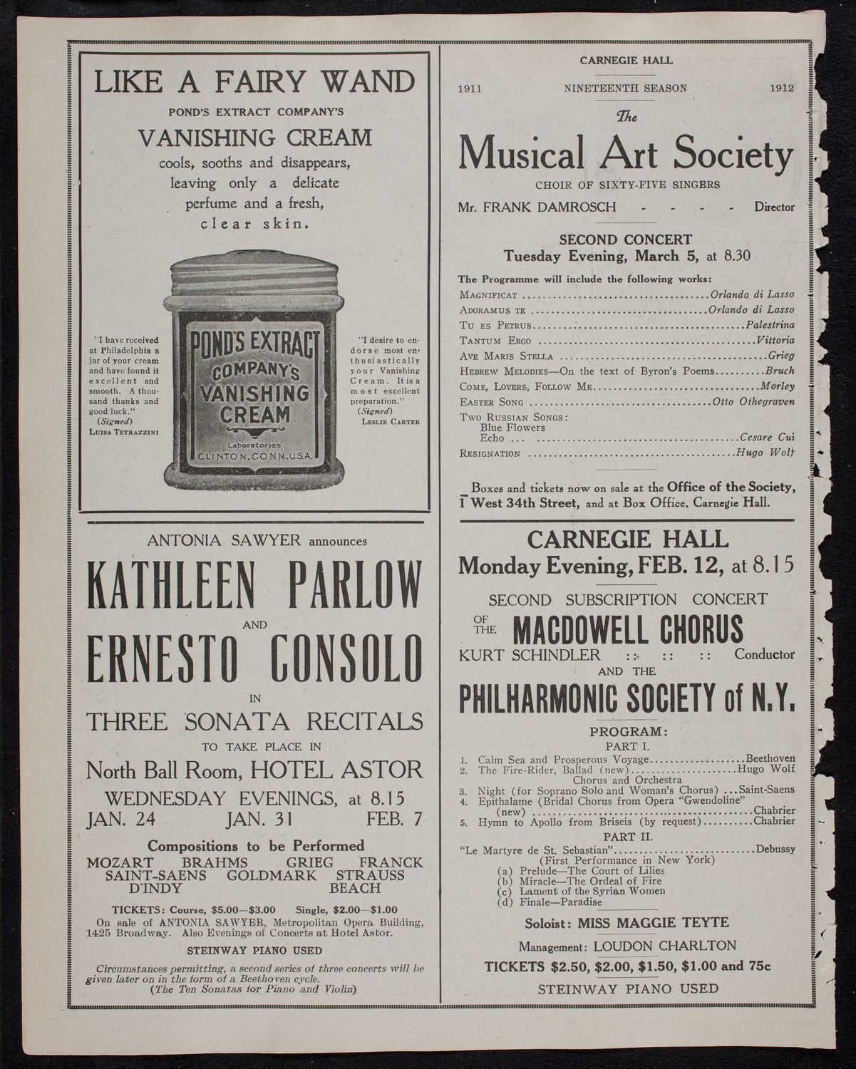 New York Philharmonic, January 18, 1912, program page 8