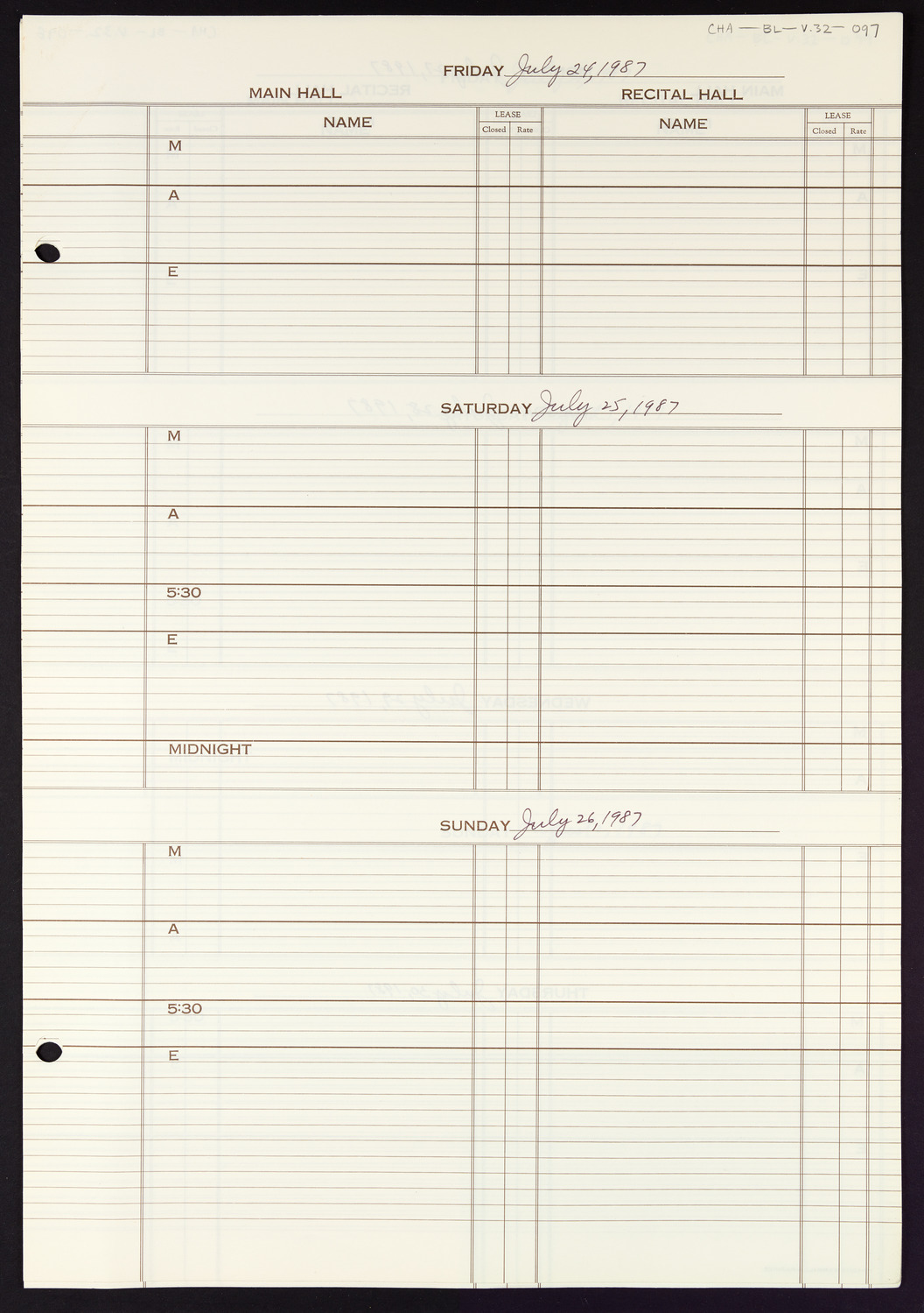 Carnegie Hall Booking Ledger, volume 32, page 97