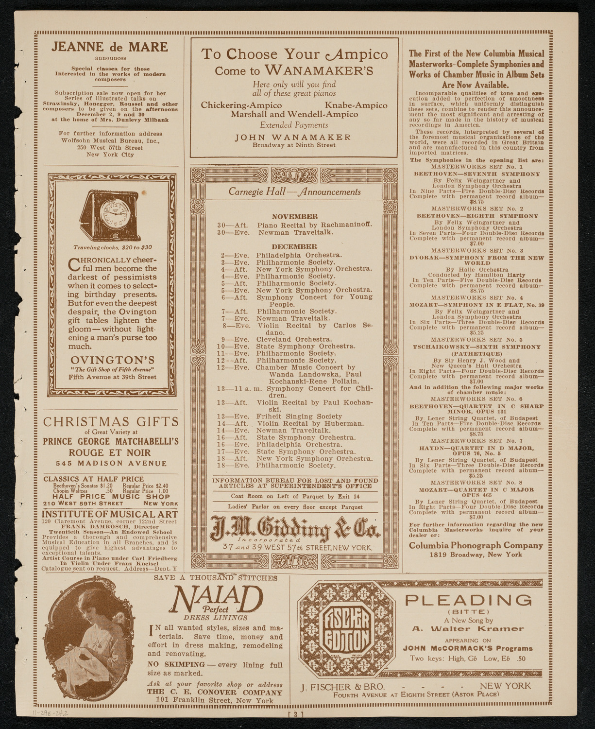 New York Philharmonic, November 29, 1924, program page 3