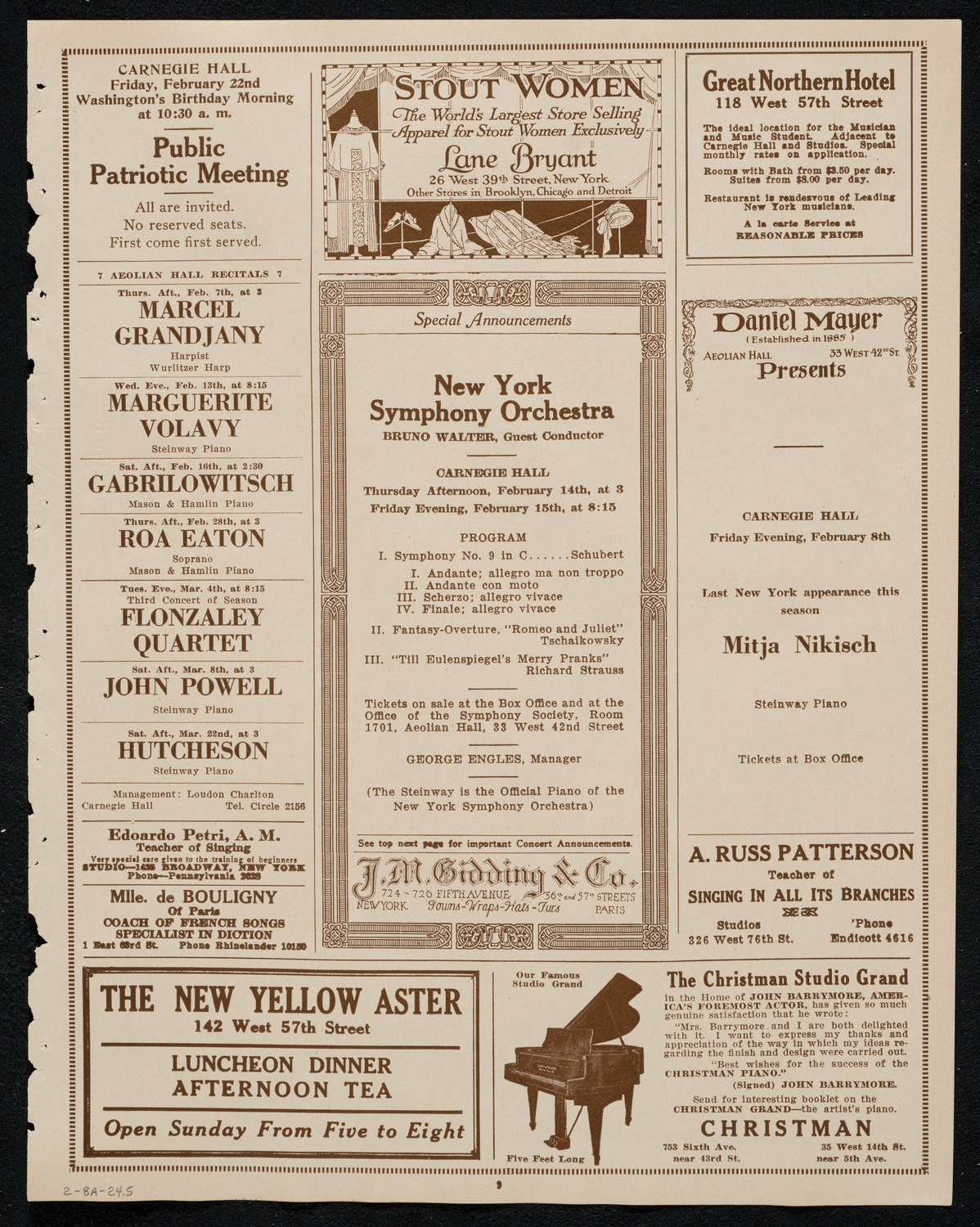 New York Philharmonic, February 8, 1924, program page 9
