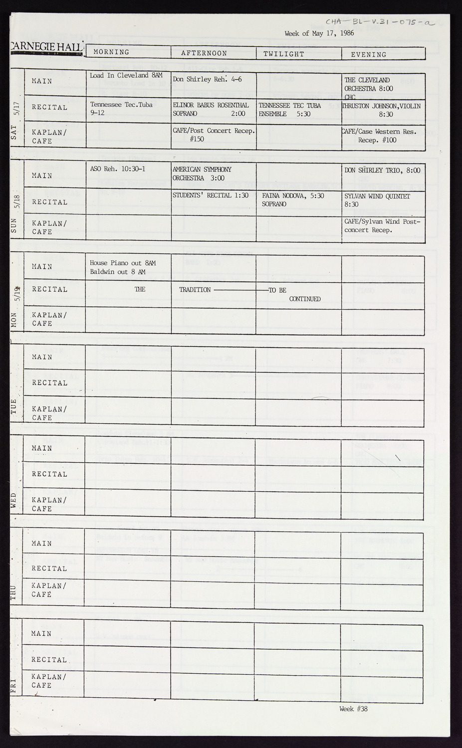 Carnegie Hall Booking Ledger, volume 31, page 75a