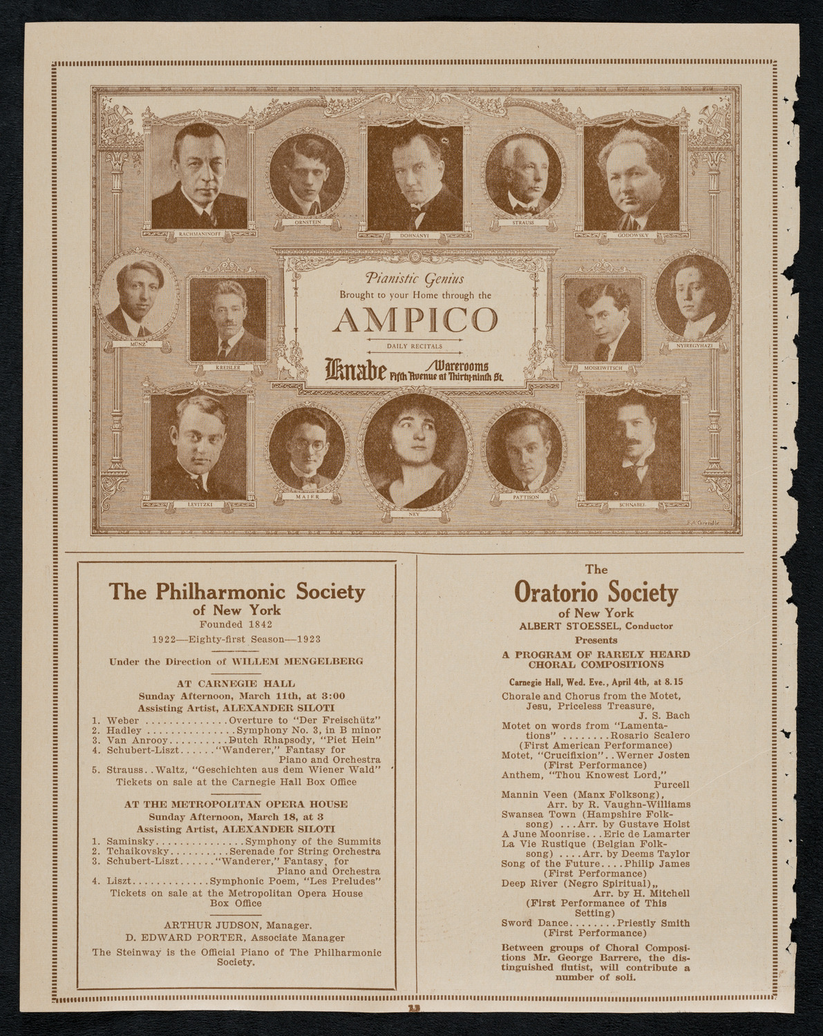 Benno Moiseiwitsch, Piano, March 10, 1923, program page 12