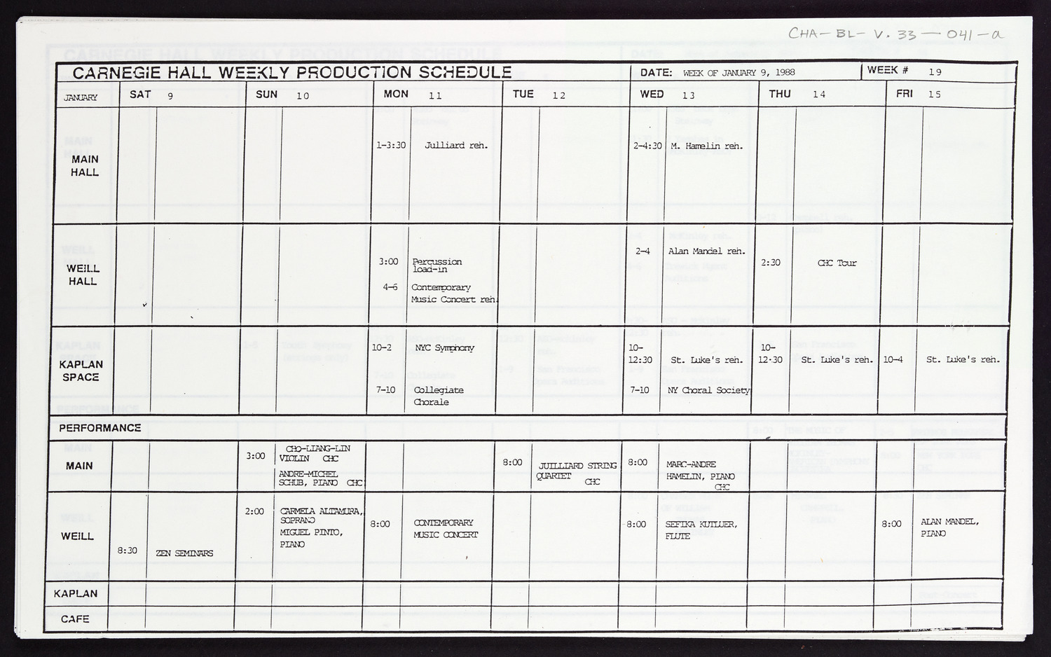 Carnegie Hall Booking Ledger, volume 33, page 41a