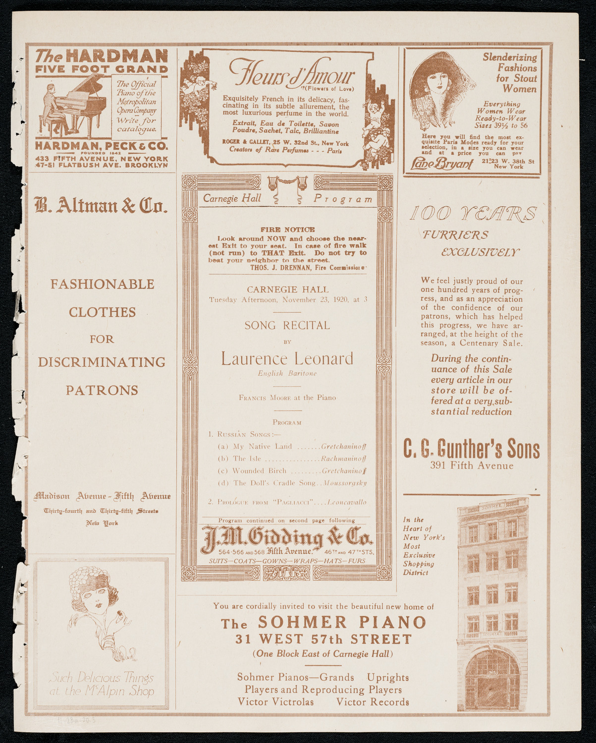 Laurence Leonard, Baritone, November 23, 1920, program page 5