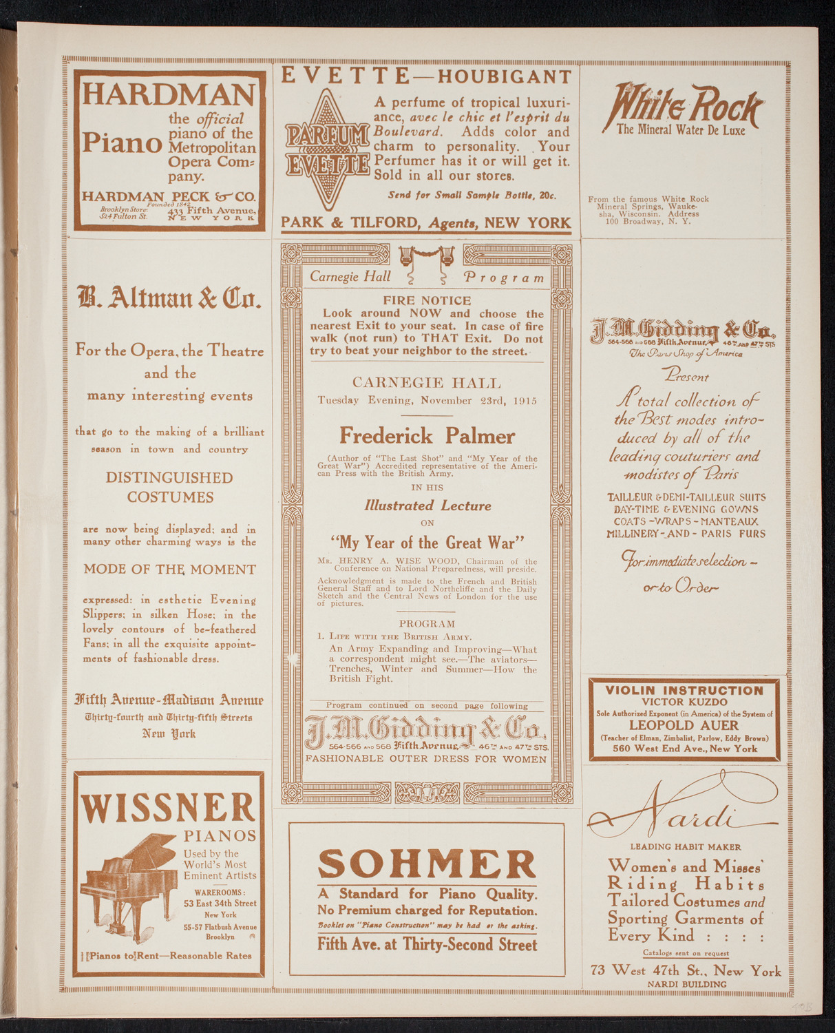 Lecture by Frederick Palmer, November 23, 1915, program page 5