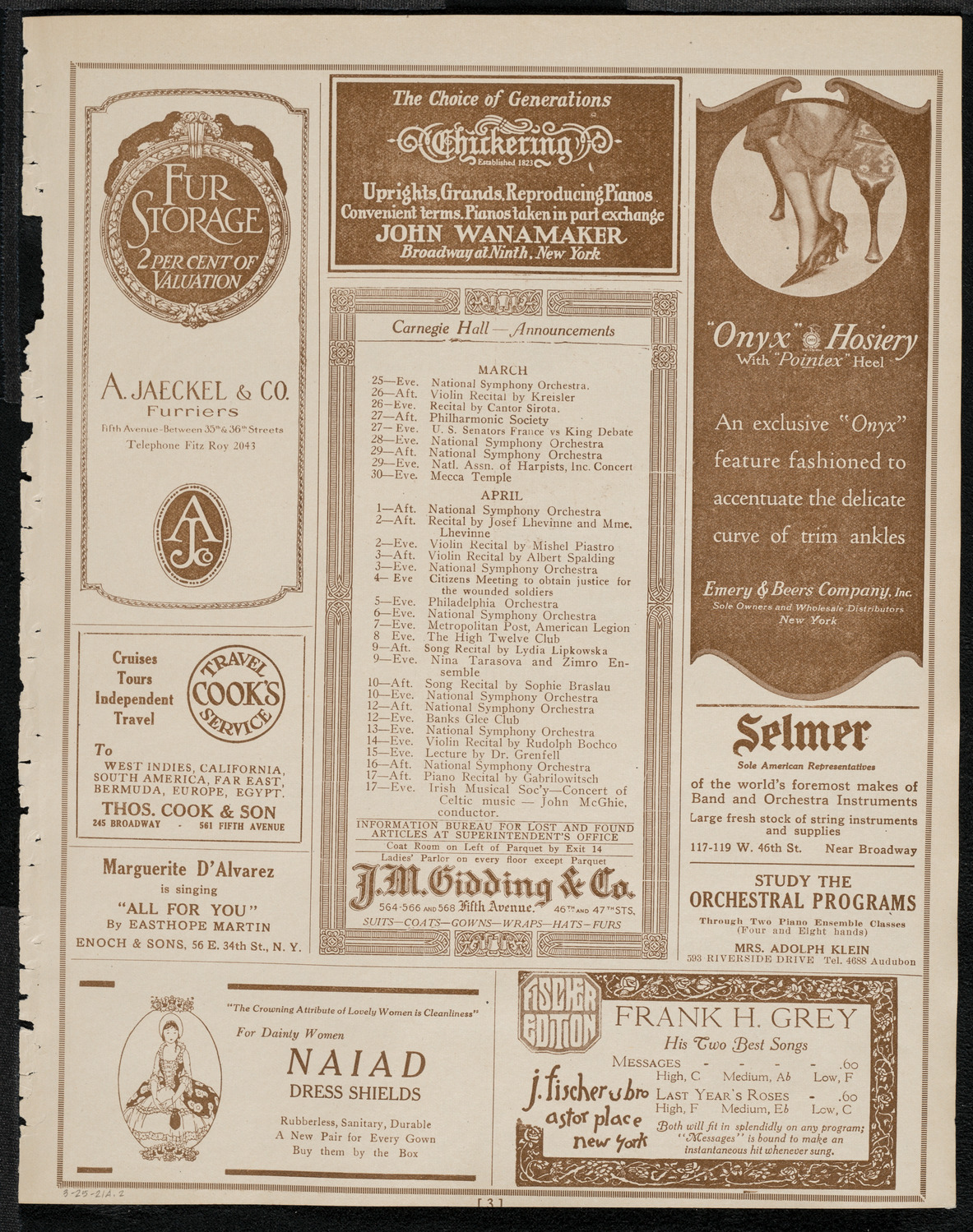 New York Philharmonic, March 25, 1921, program page 3