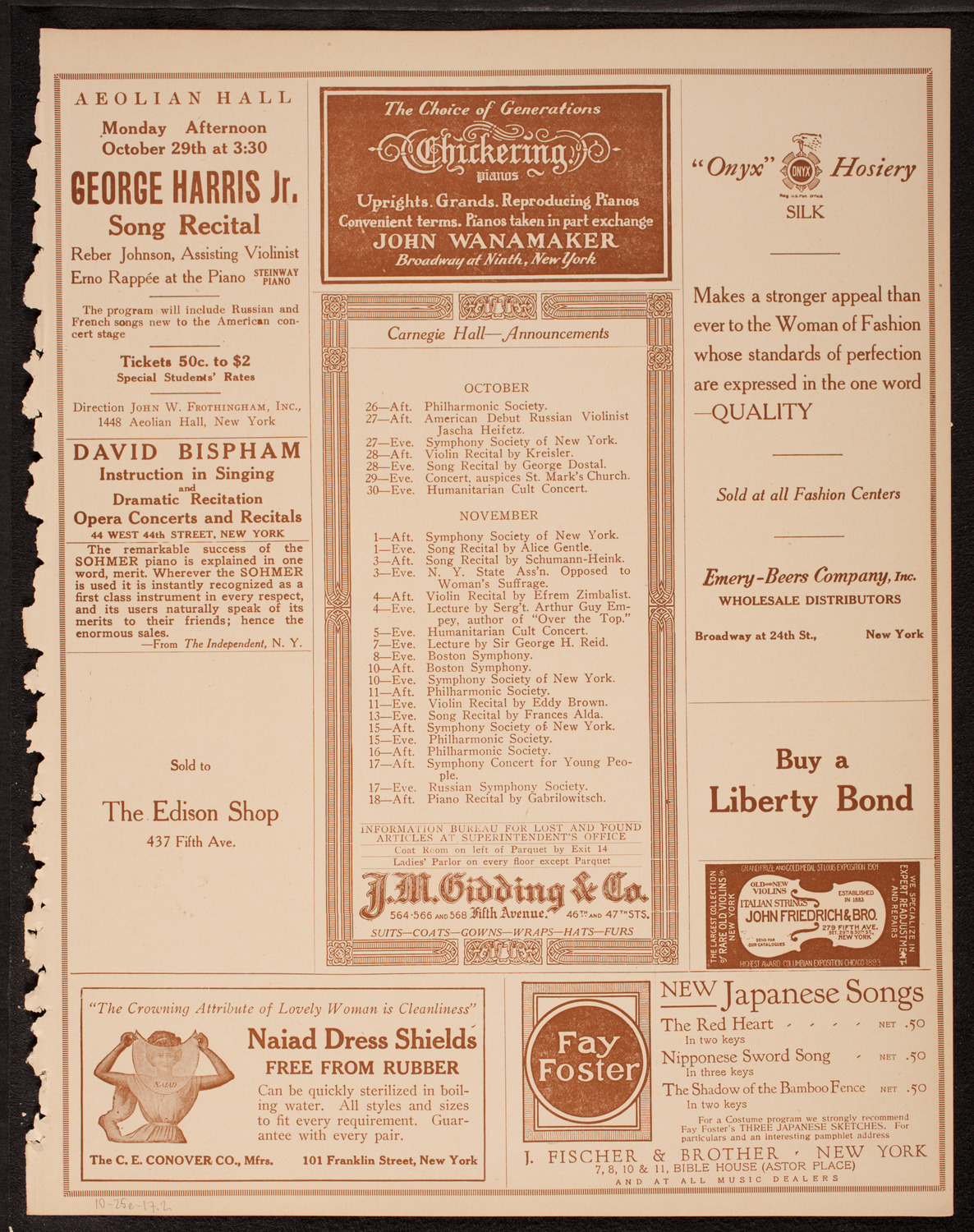 New York Philharmonic, October 25, 1917, program page 3