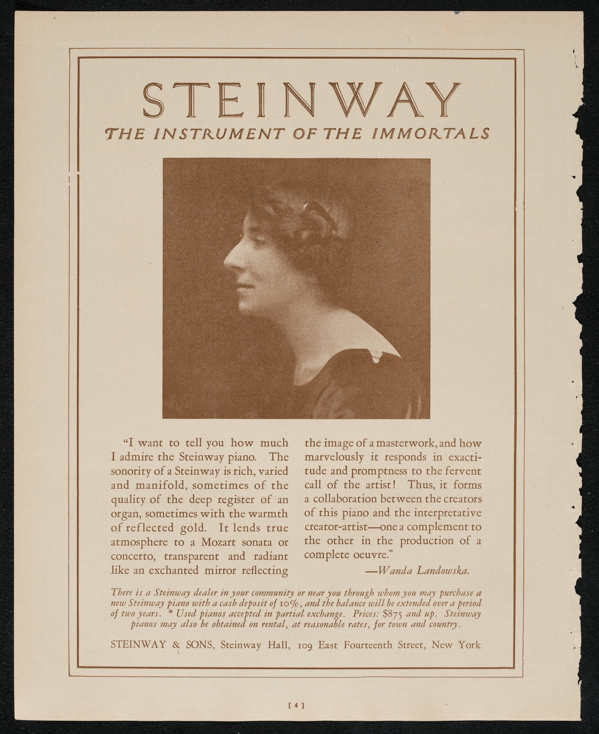 Wanda Landowska, Paul Kochanski, Rene Pollain, and Evsei Beloussoff, December 12, 1924, program page 4