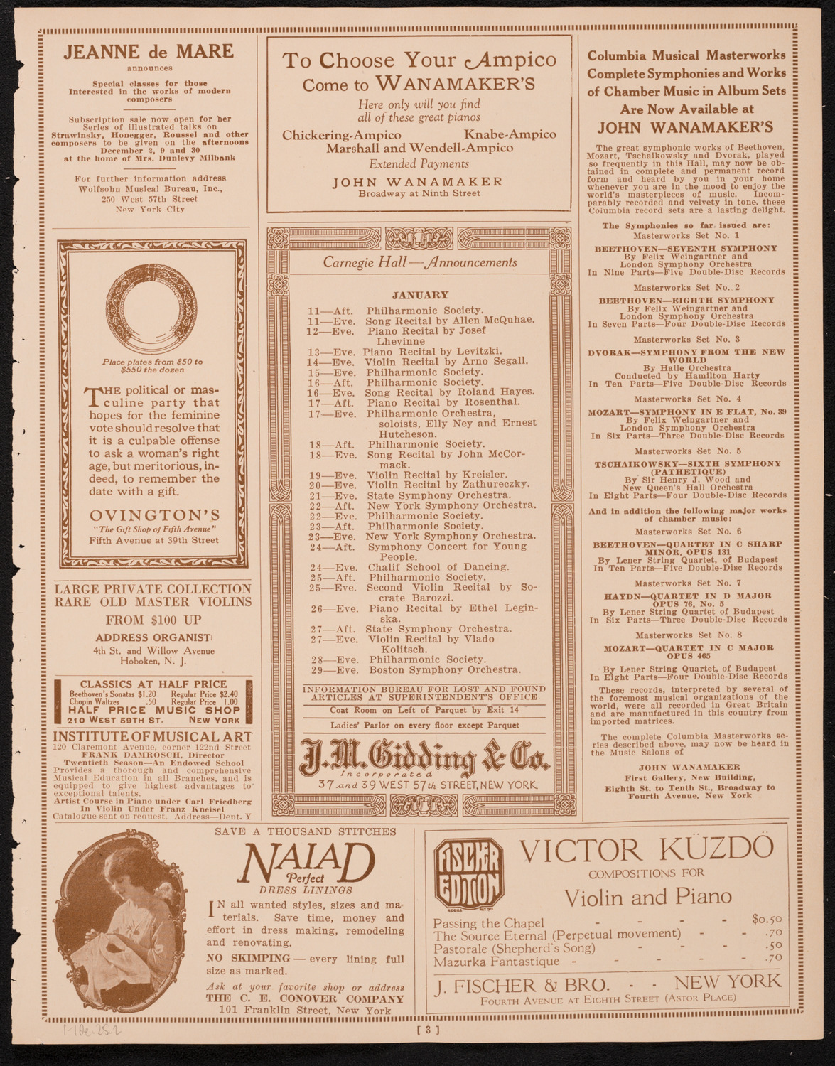 New York Philharmonic, January 10, 1925, program page 3