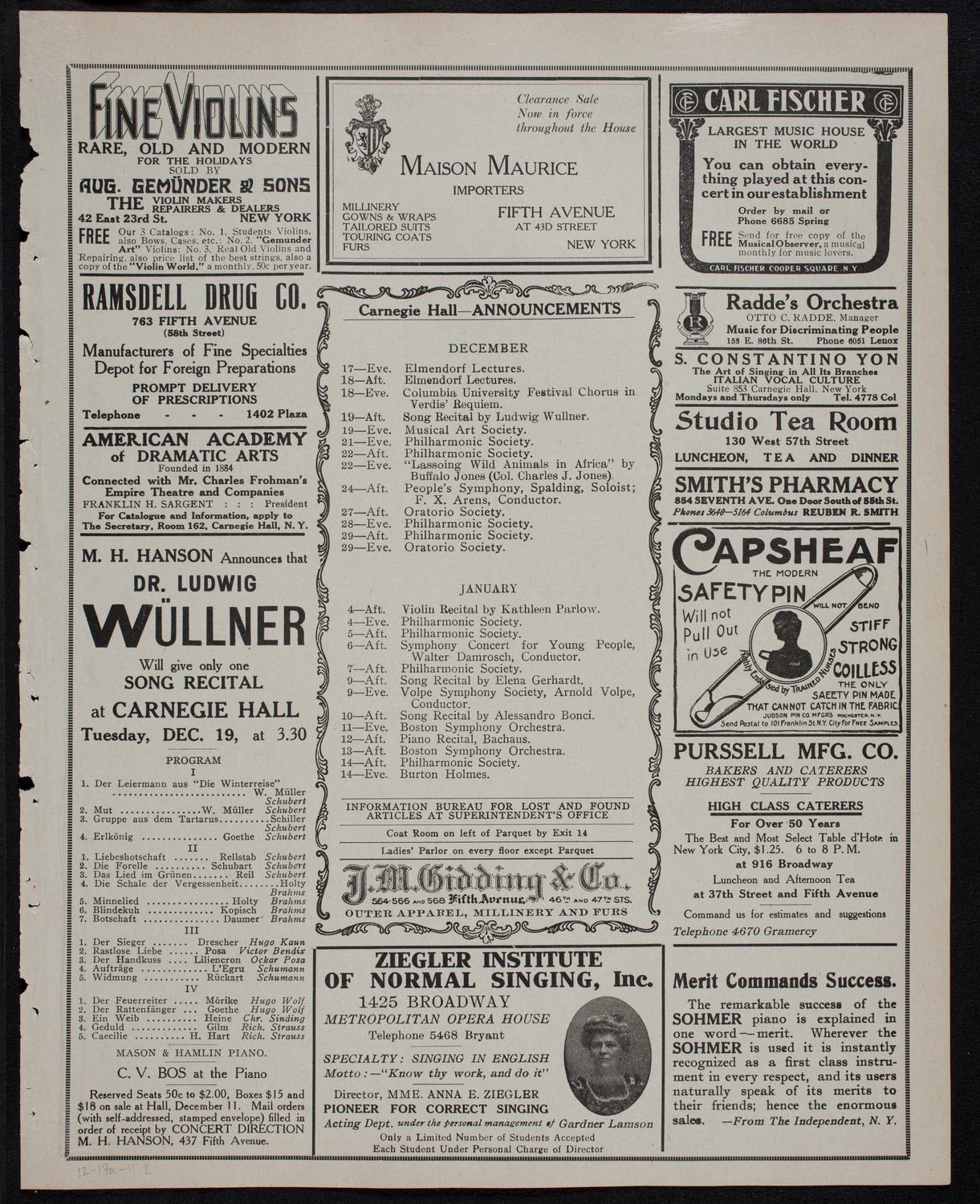 New York Philharmonic, December 17, 1911, program page 3