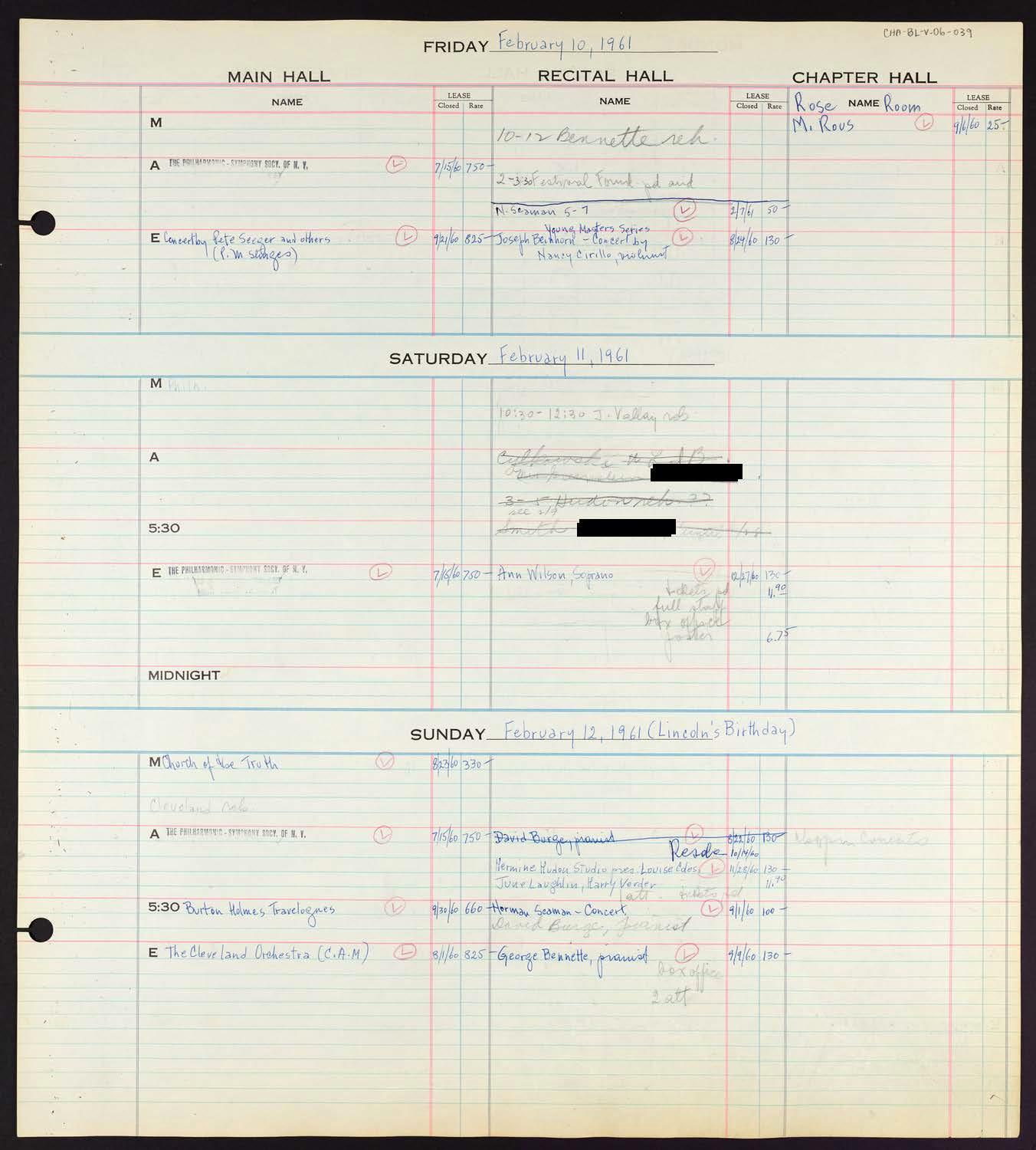 Carnegie Hall Booking Ledger, volume 6, page 39