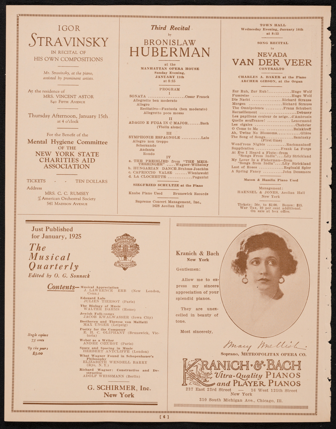 New York Philharmonic, January 10, 1925, program page 6