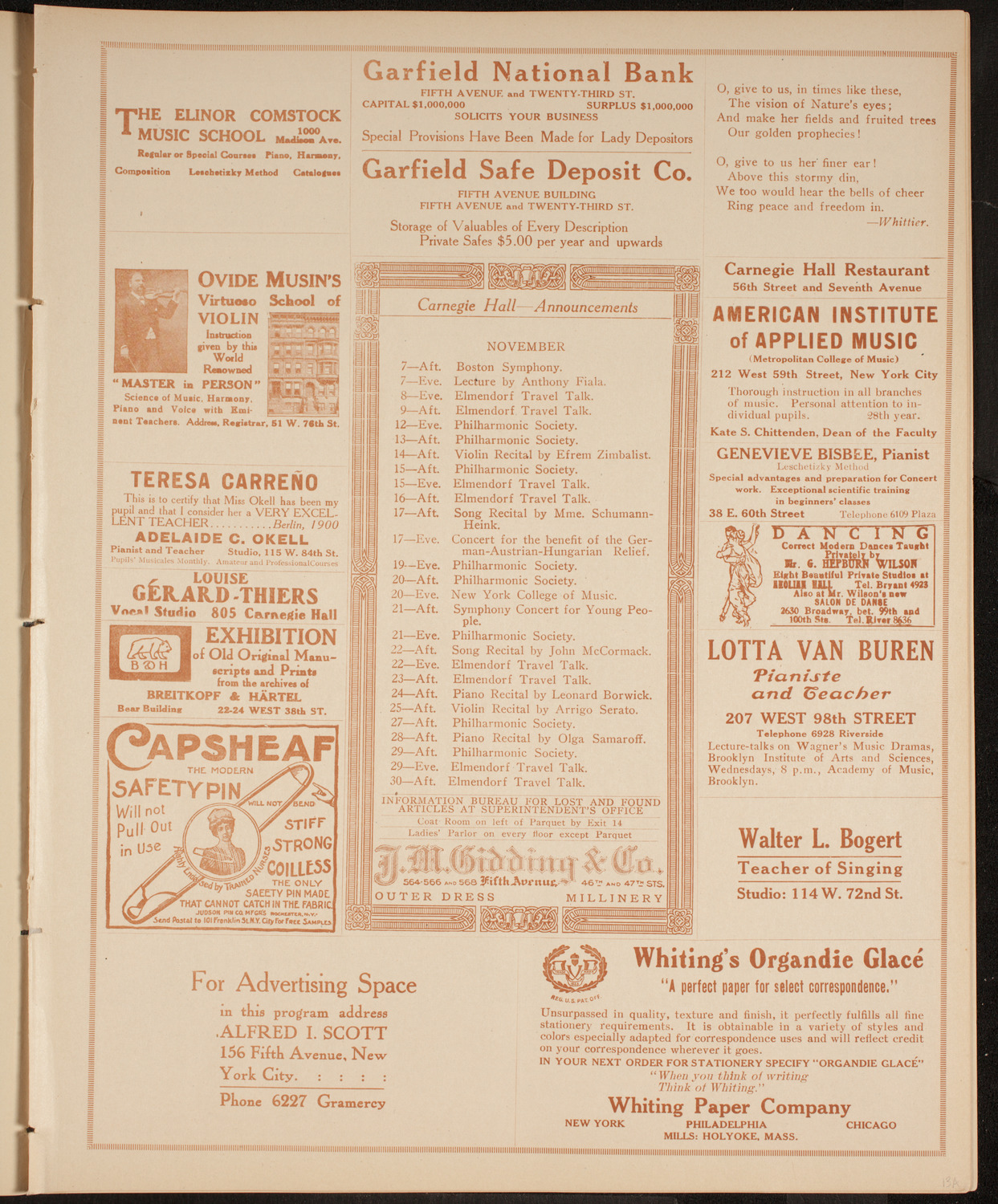 Boston Symphony Orchestra, November 5, 1914, program page 3