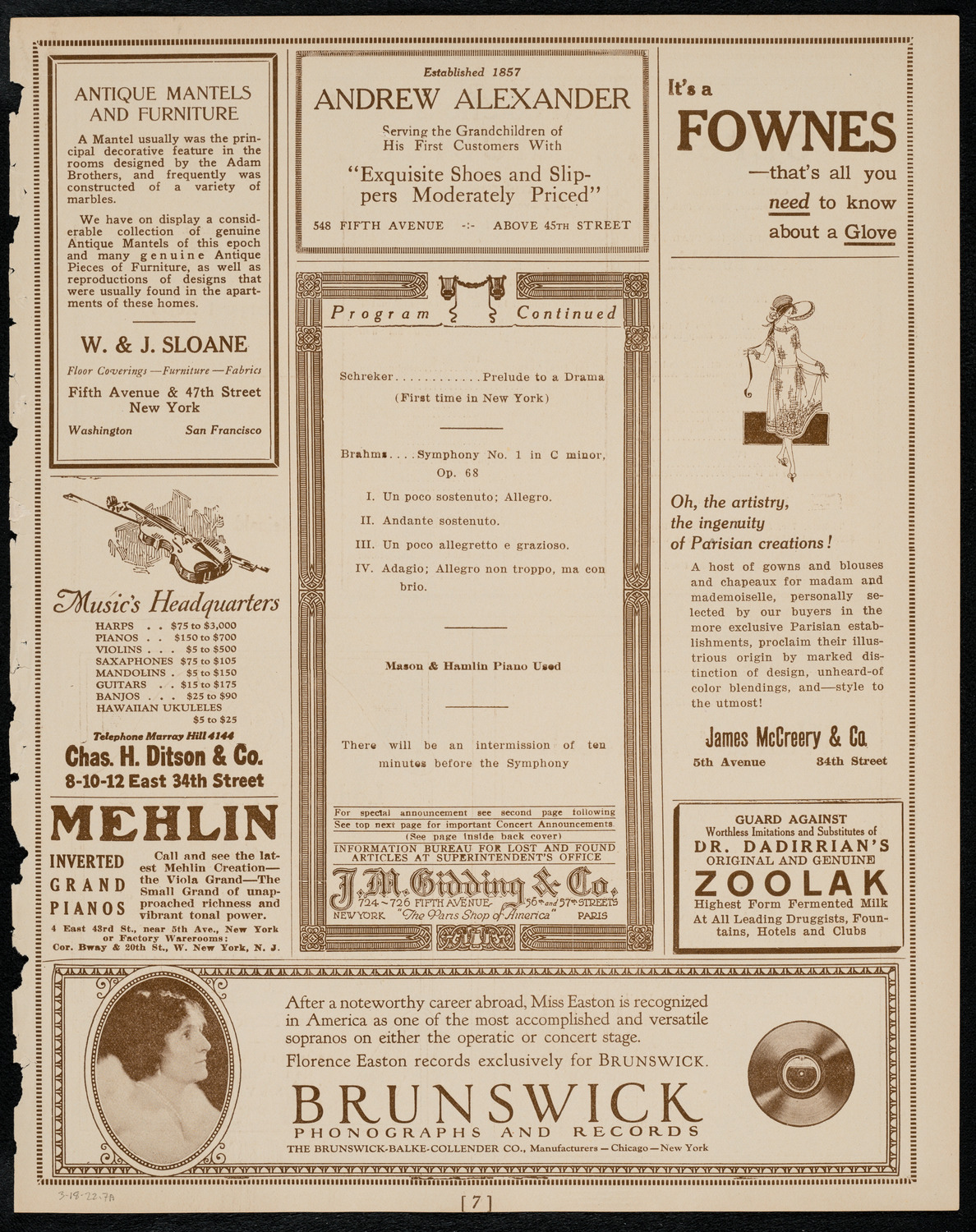 Boston Symphony Orchestra, March 18, 1922, program page 7