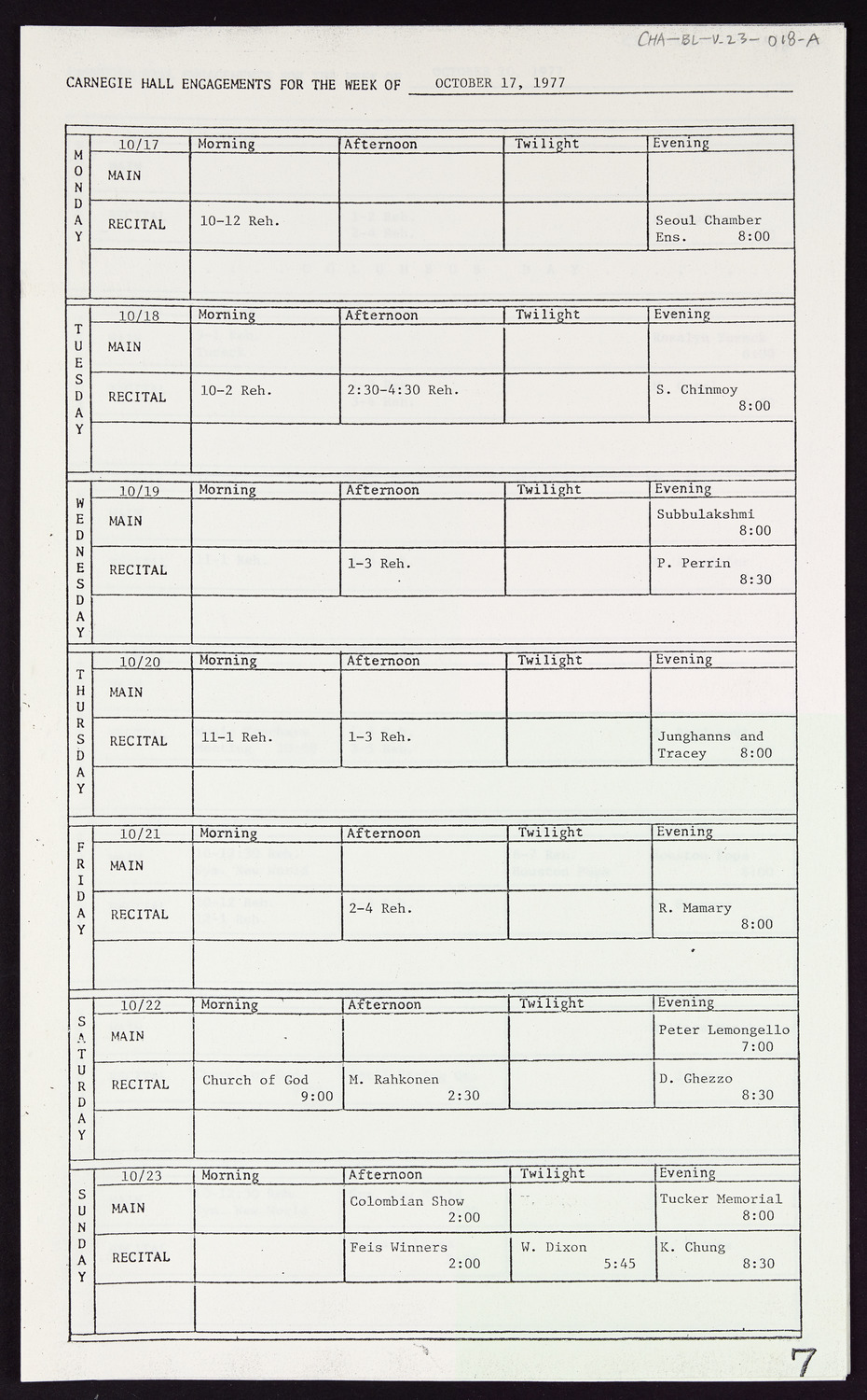 Carnegie Hall Booking Ledger, volume 23, page 18a