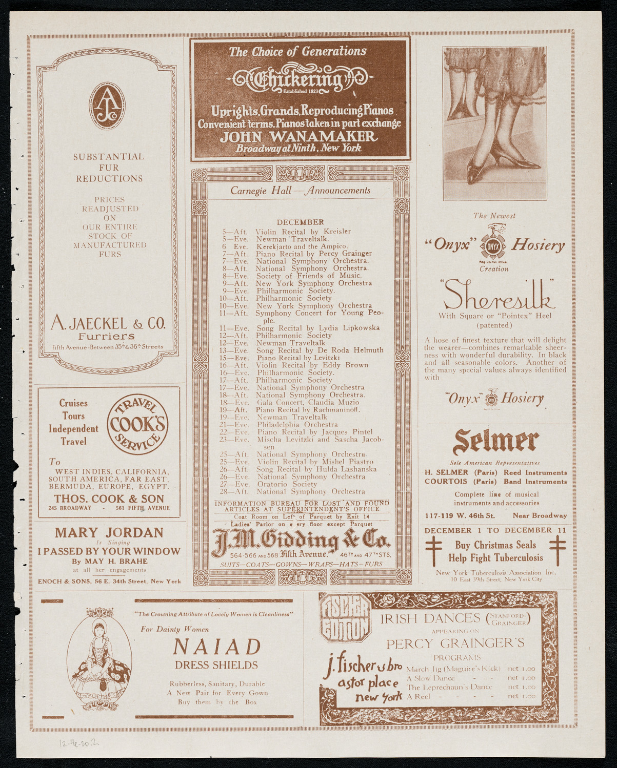 New York Philharmonic, December 4, 1920, program page 3