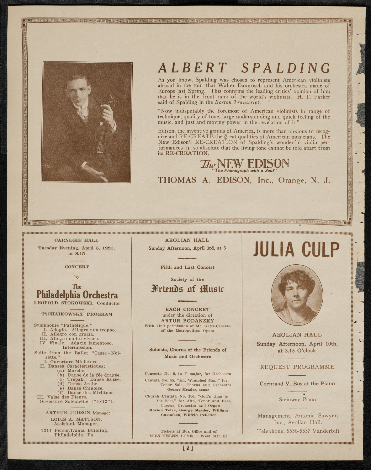 National Symphony Orchestra, April 1, 1921, program page 2