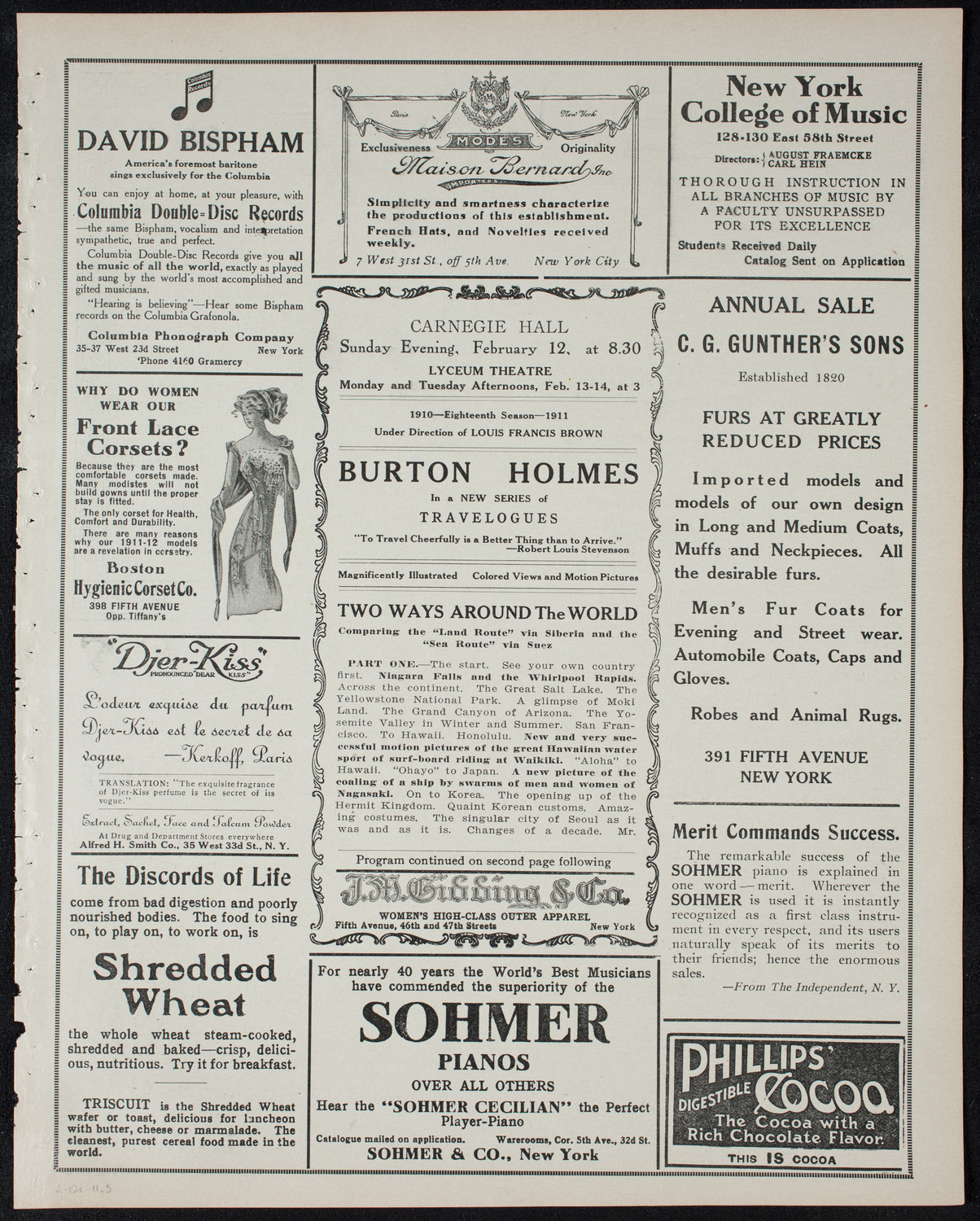 Burton Holmes Travelogue: Two Ways Around the World, February 12, 1911, program page 5