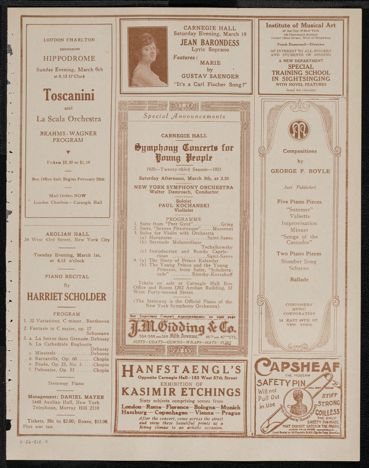 National Symphony Orchestra, February 26, 1921, program page 9