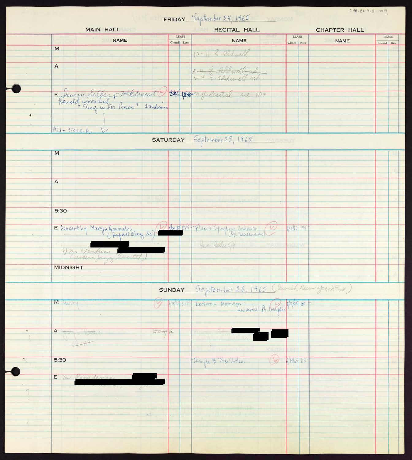 Carnegie Hall Booking Ledger, volume 11, page 9