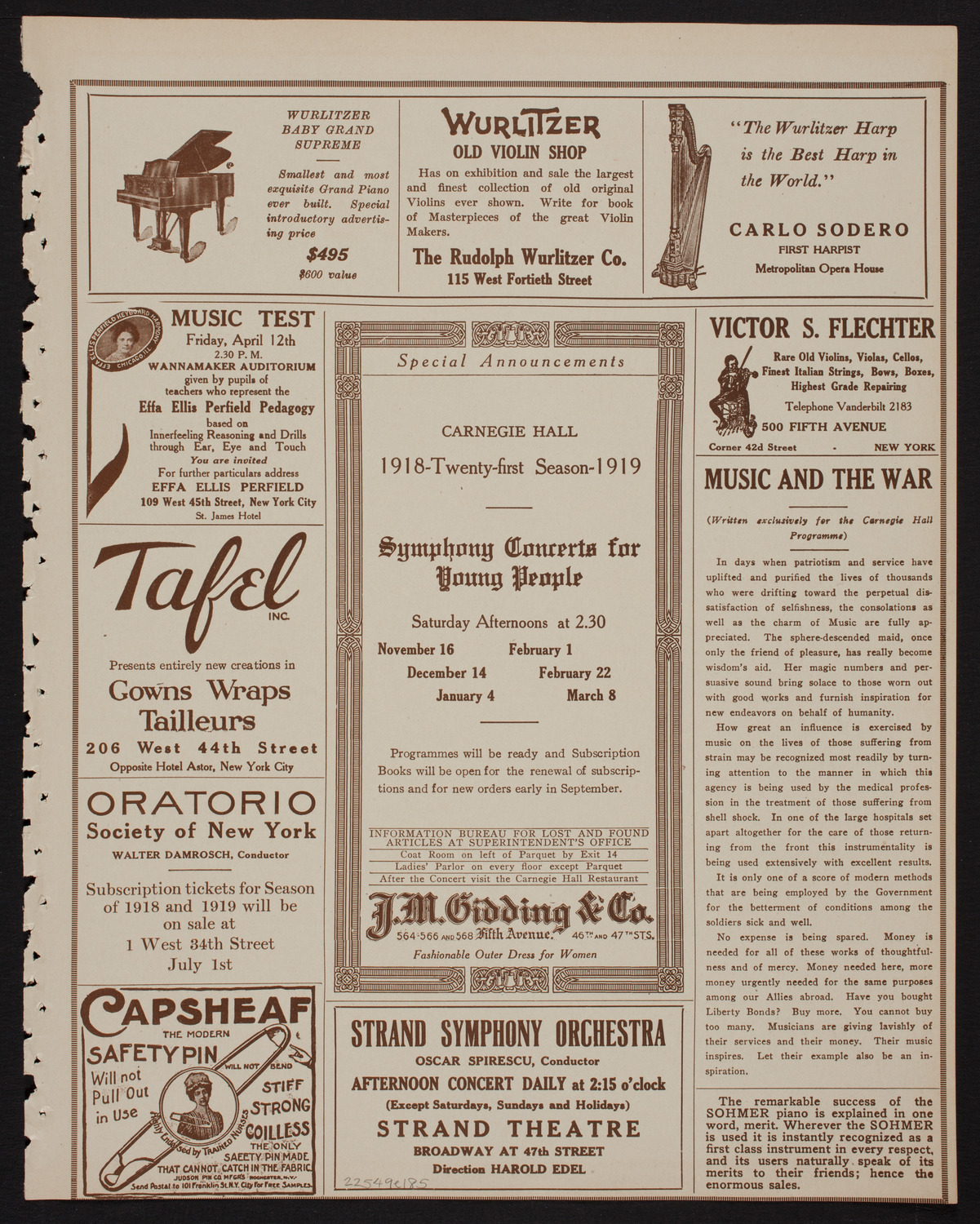 Schola Cantorum of New York, April 9, 1918, program page 9