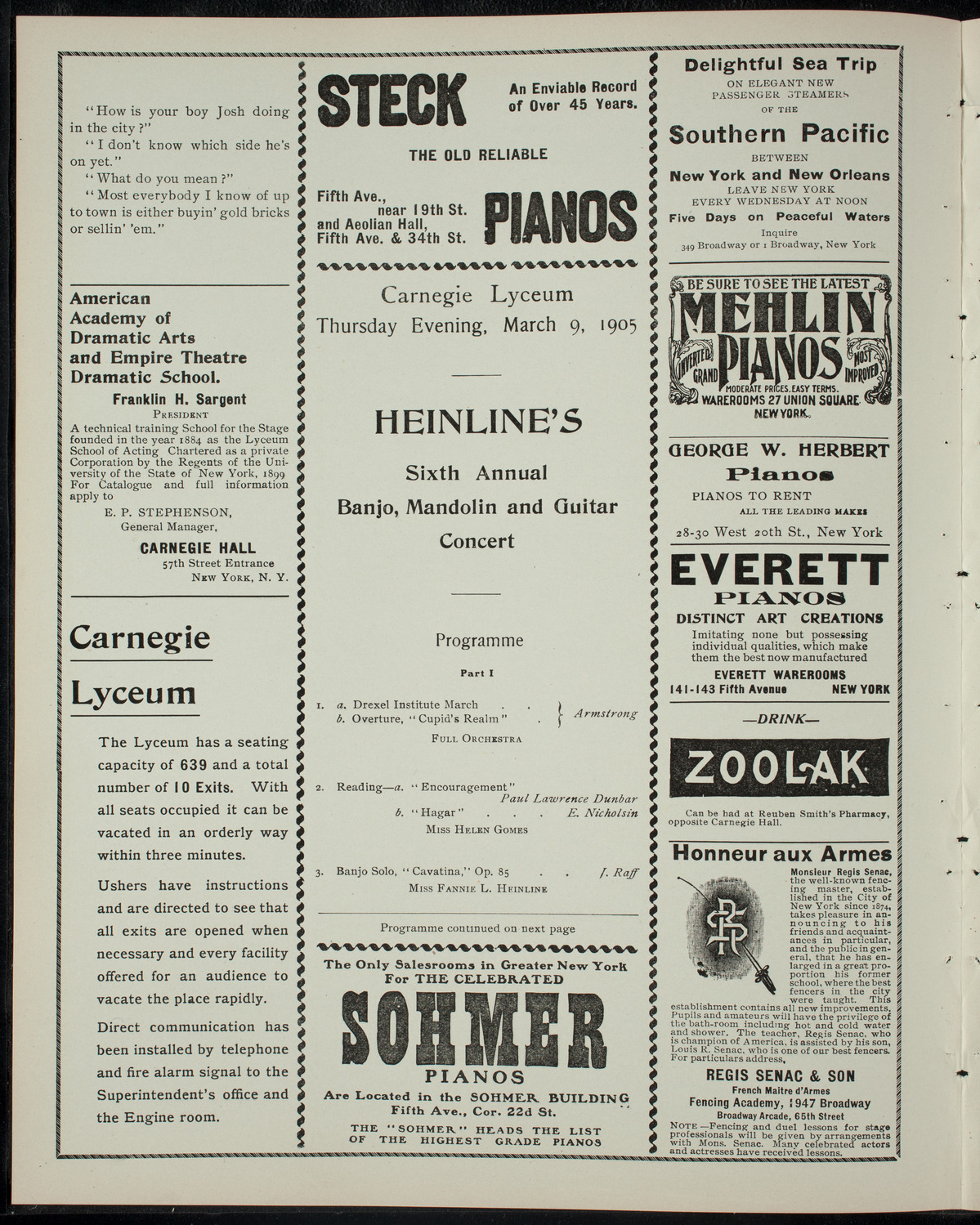 Charles Heinline's Sixth Annual Banjo, Mandolin and Guitar Concert, March 9, 1905, program page 2