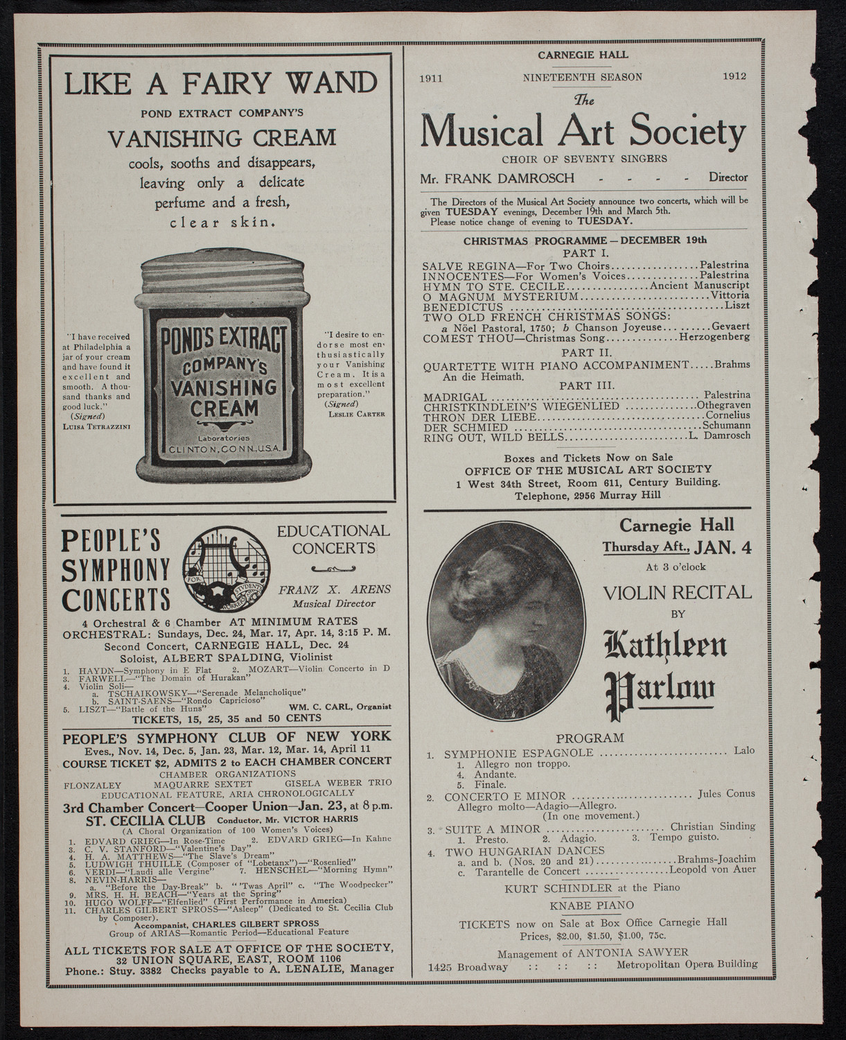 New York Philharmonic, December 15, 1911, program page 8