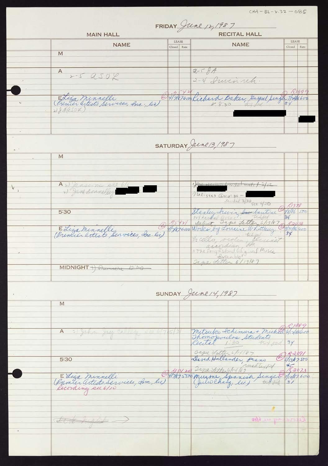 Carnegie Hall Booking Ledger, volume 32, page 85