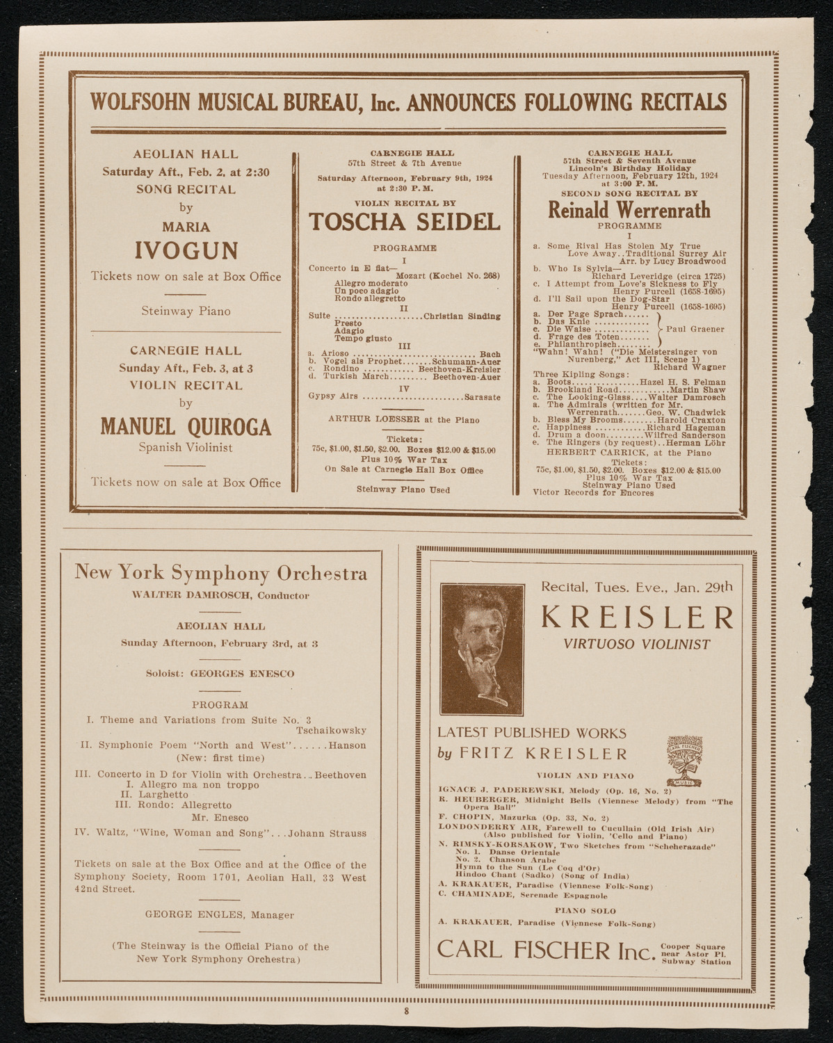 Boston Symphony Orchestra, January 31, 1924, program page 8