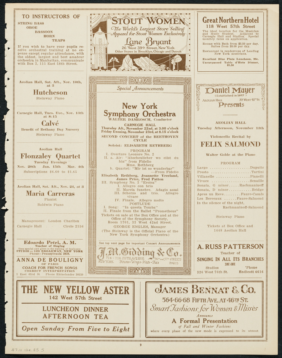 New York Philharmonic, November 10, 1923, program page 9