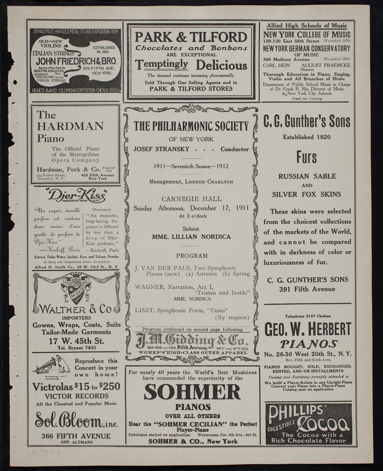 New York Philharmonic, December 17, 1911, program page 5