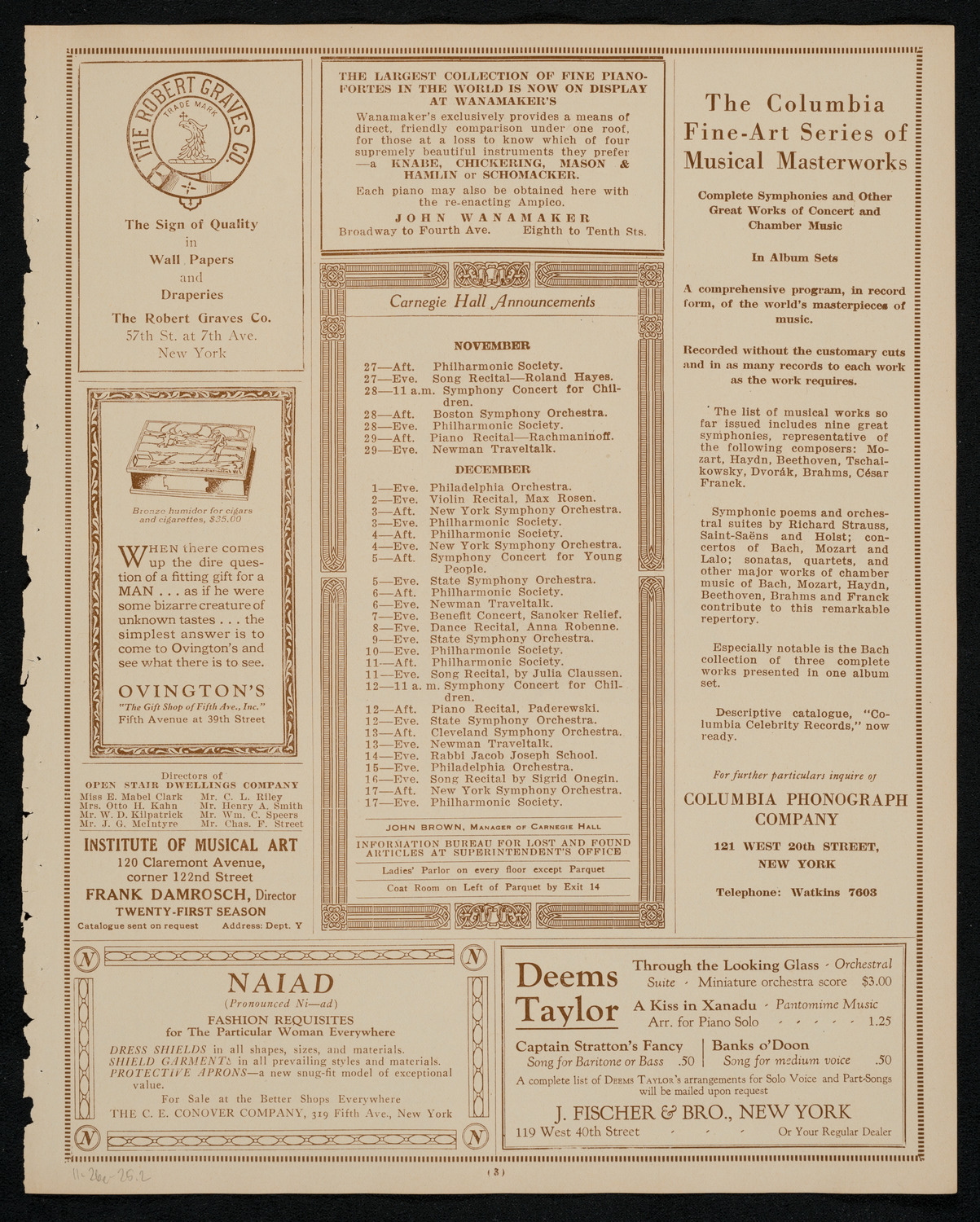 Boston Symphony Orchestra, November 26, 1925, program page 3